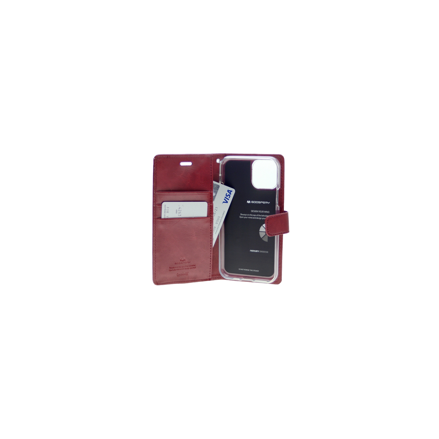 TopSave Goospery Bluemoon Card Slot w/Magnetic Clip Leather Folio Wallet Flip For iPhone 14 Plus(6.7"), Burgundy