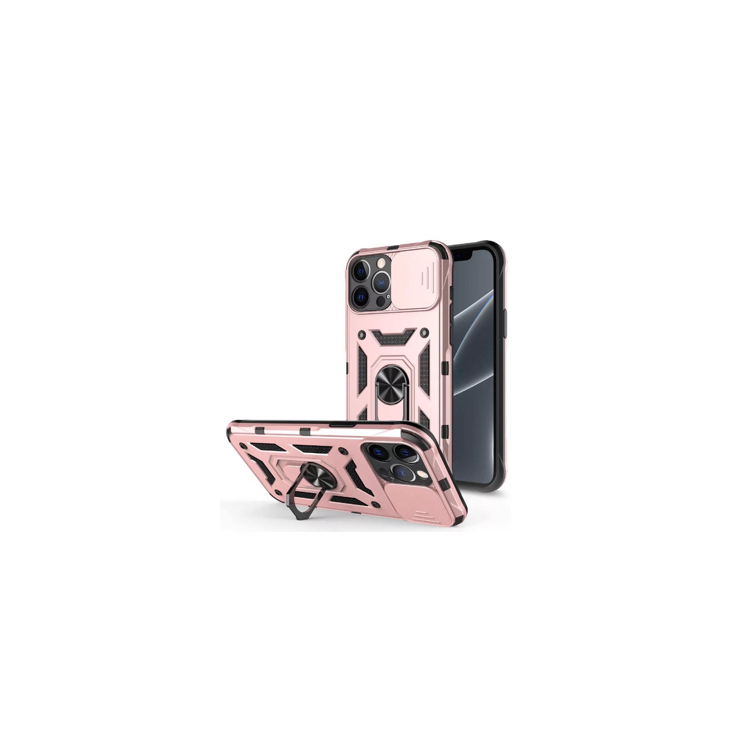 TopSave Housse pour appareil photo et béquille de protection antichoc avec support magnétique pour voiture pour iPhone 14 Plus, or rose