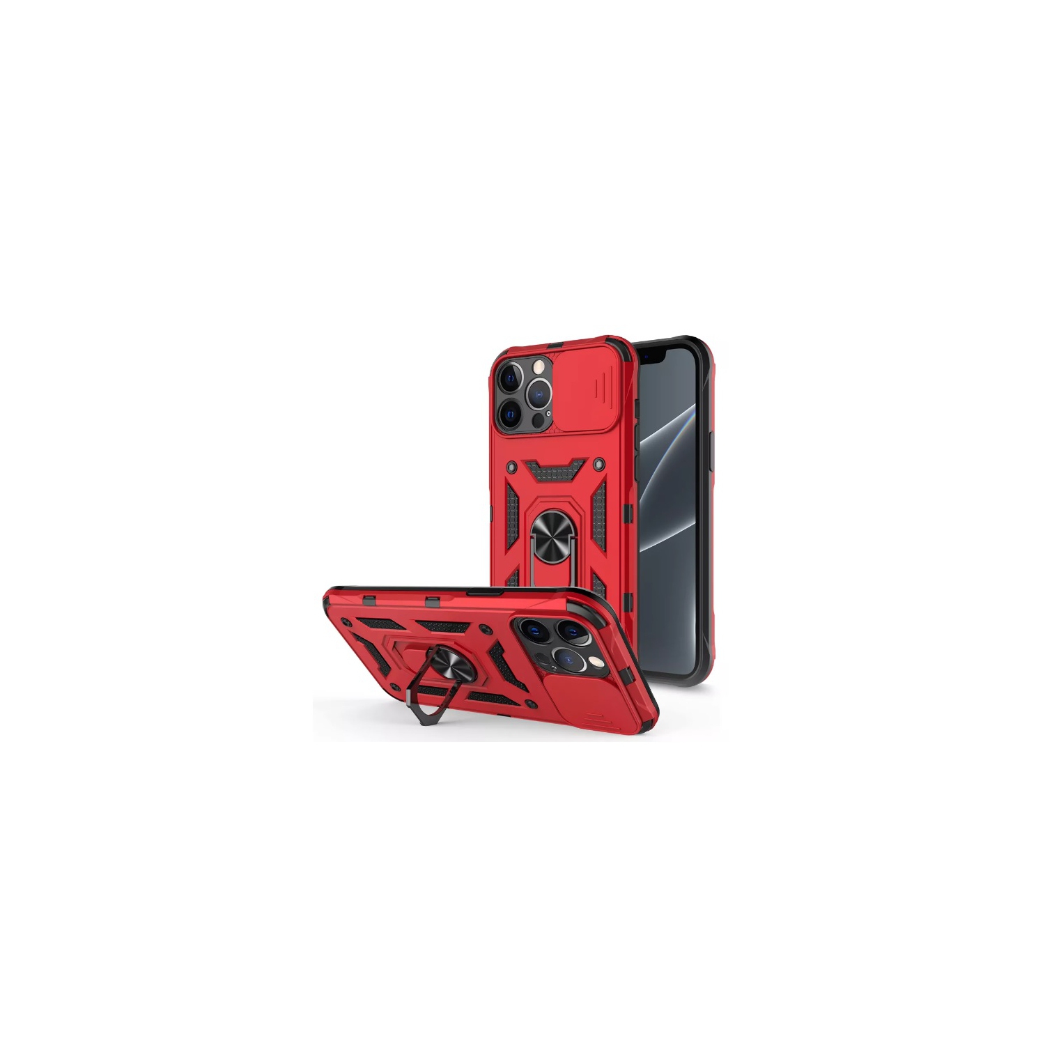 TopSave Camera Cover & Kickstand Shockproof Heavy Duty Protective with Magnetic Car Mount Holder Case For iPhone 14 Plus(6.7"), Red