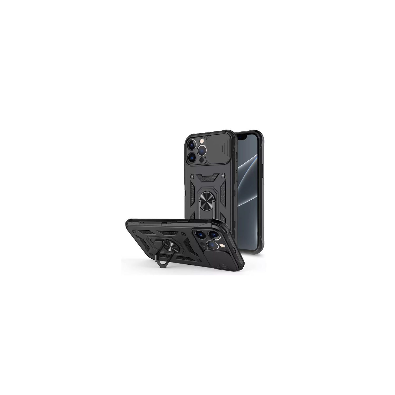 TopSave Housse pour appareil photo et béquille de protection antichoc avec support magnétique pour voiture pour iPhone 14 Plus, noir
