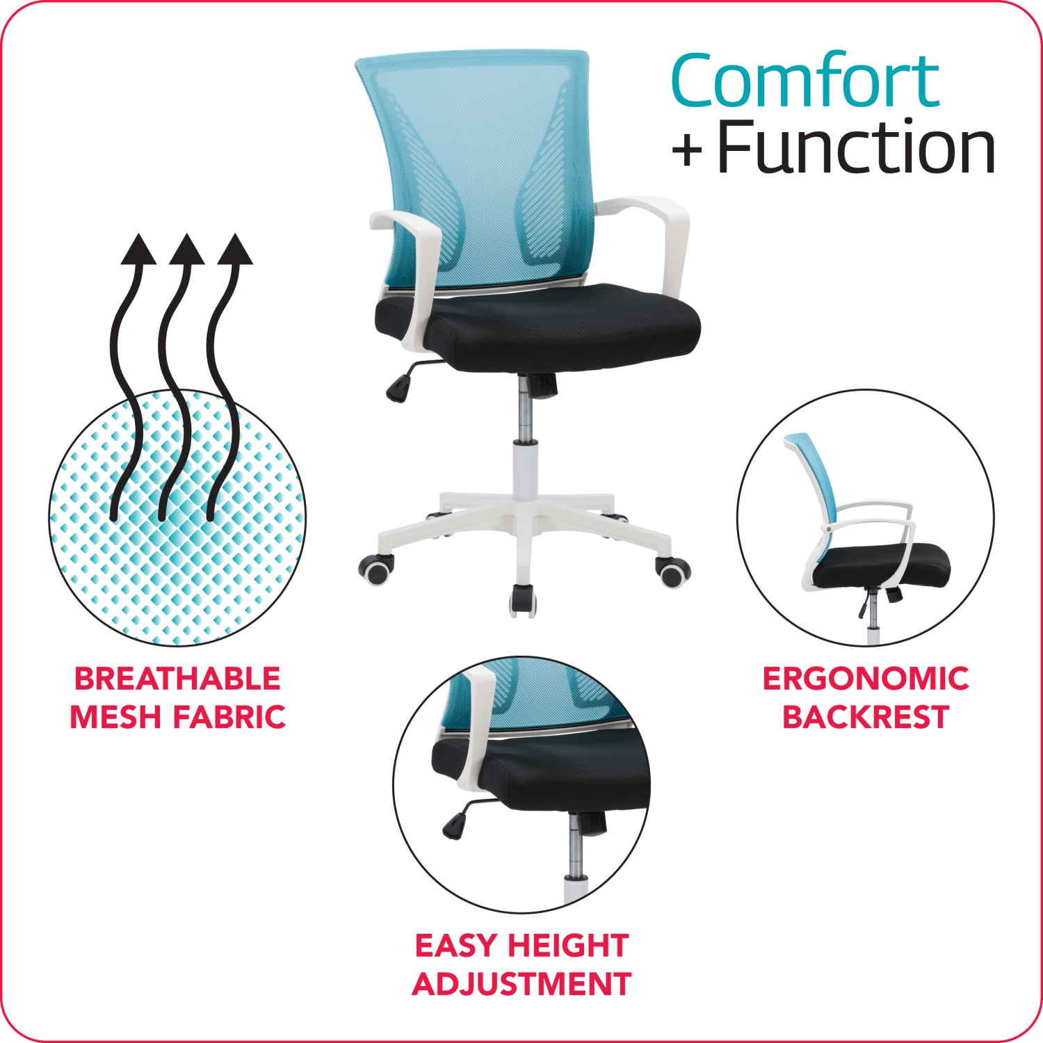 Fauteuil de bureau ergonomique à dossier en maille turquoise