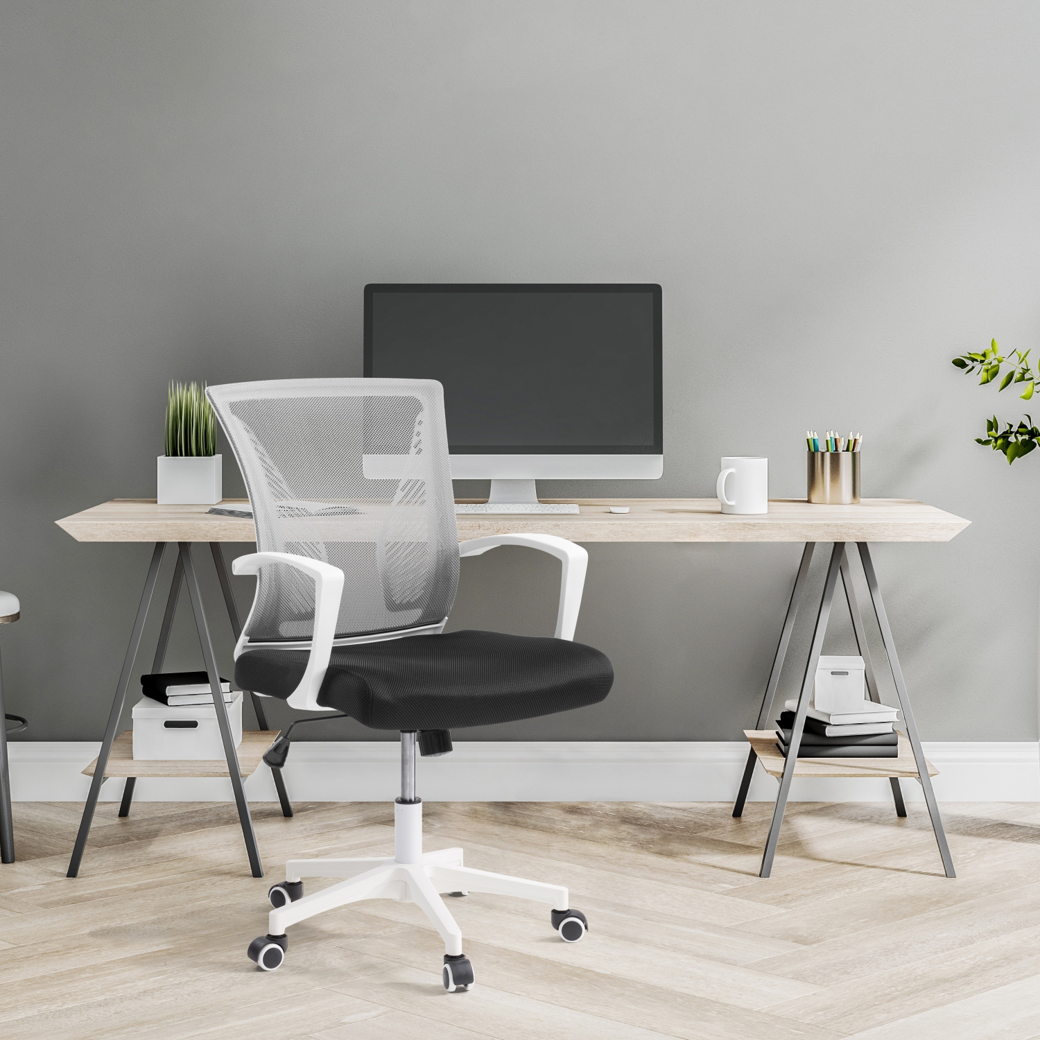 Fauteuil de bureau ergonomique à dossier en maille gris