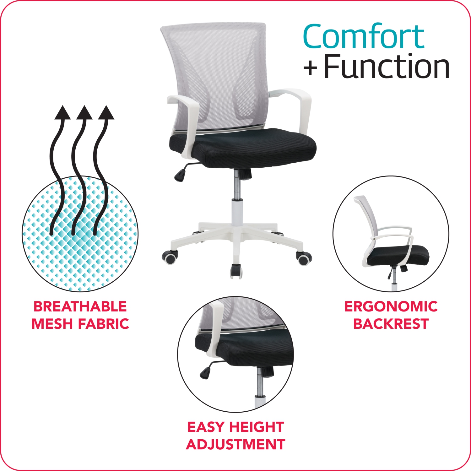 Fauteuil de bureau ergonomique à dossier en maille gris