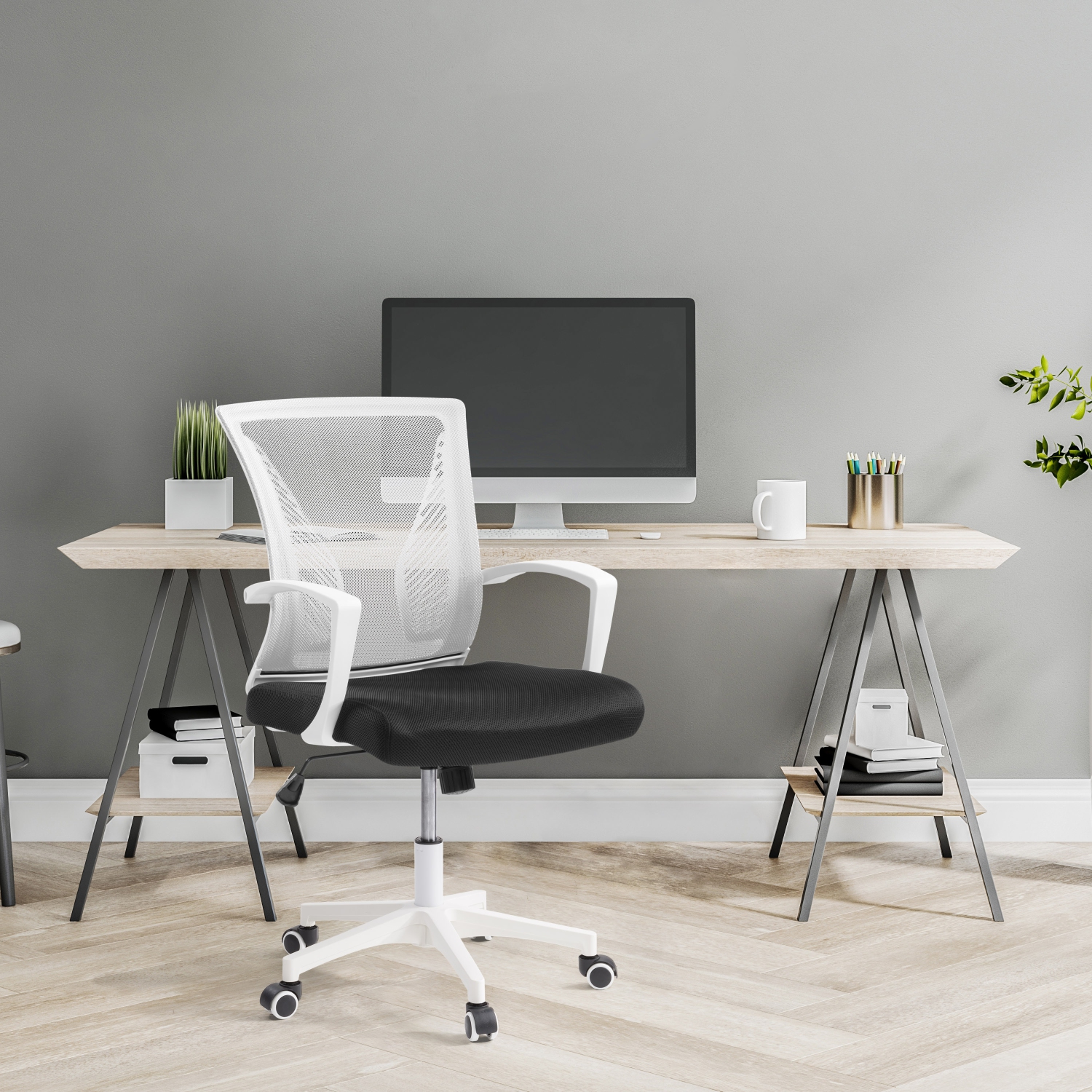 CorLiving Workspace Ergonomic White Mesh Back Office Chair