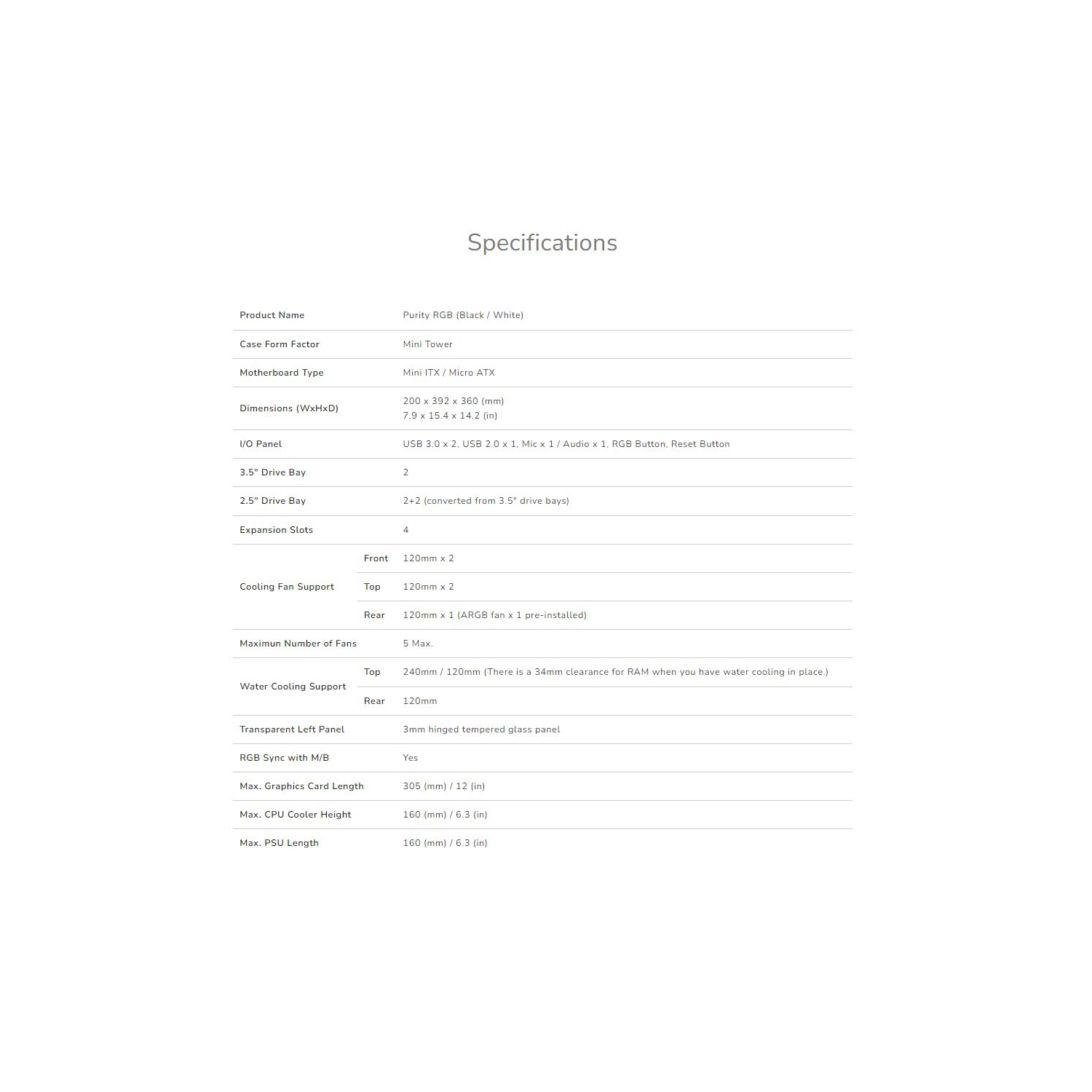 Cougar Purity RGB Mini ATX Computer Case, Tempered Glass Side Panel, 1x 120mm ARGB Fan Pre-Installed, Black