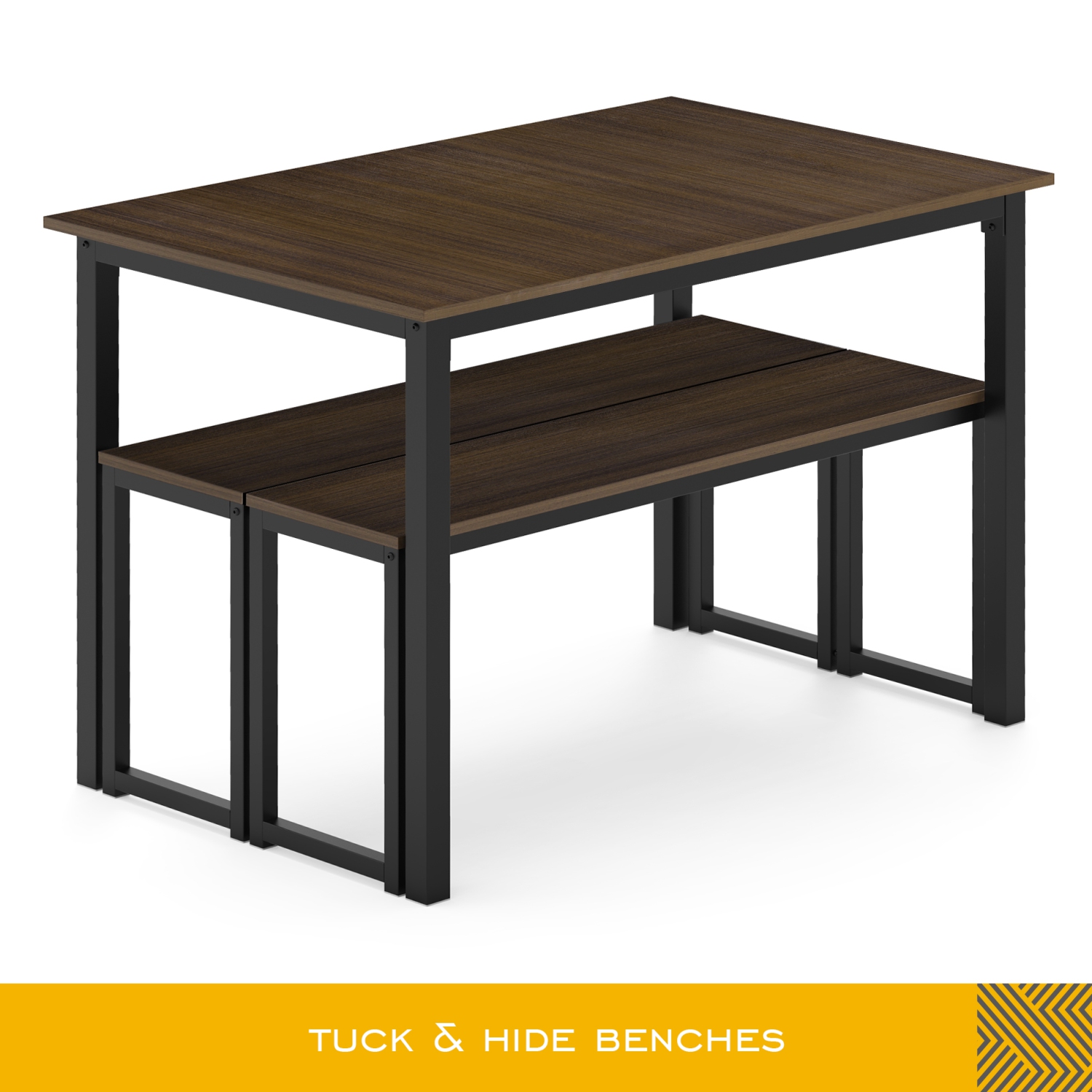 Ensemble de table de salle à manger pour 4 - Table de cuisine moderne en bois avec deux bancs Ensemble 3 pièces Table de cuisine Ensemble à déjeuner