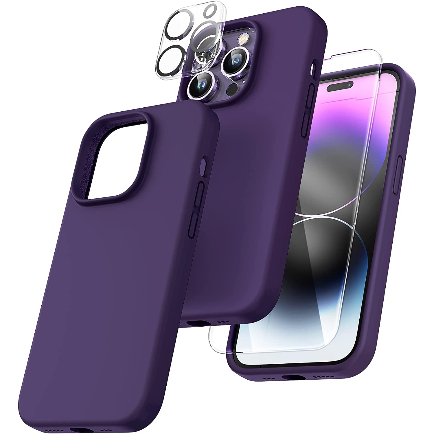 [5 in 1] for iPhone 14 pro max Case, with 2 Pack Screen Protector + 2 Pack Camera Lens Protector 6.7 Inch Elderberry