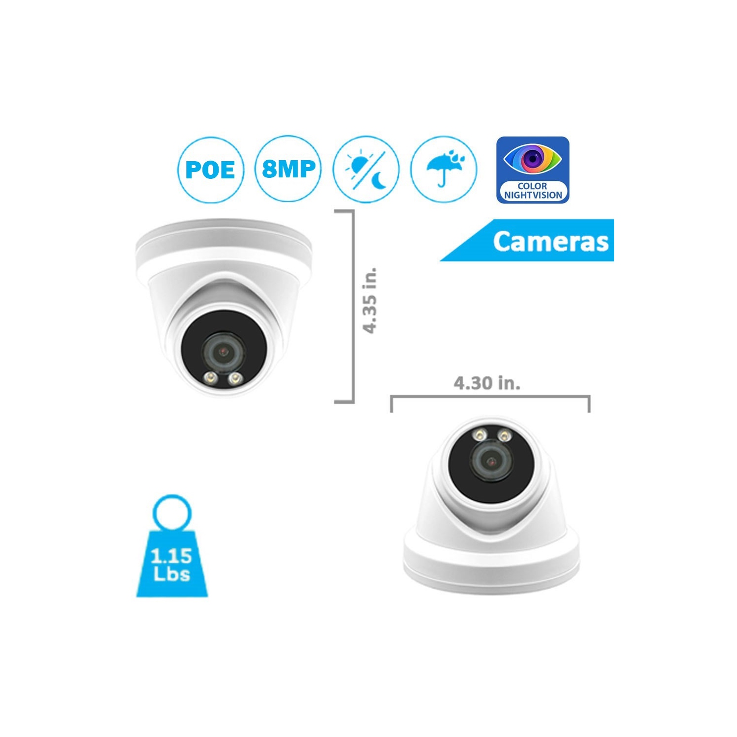 CTVISION Full Color Night Vision 4K Wired Audio Security Camera System, 8 Camera Surveillance Kit Outdoor DIY Audio 2TB HDD Included for Home