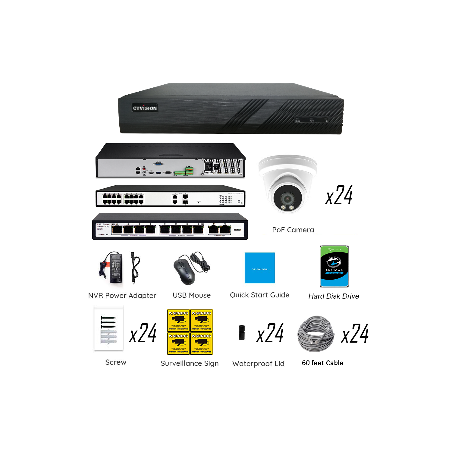 CTVISION Full Color Night Vision 4K Wired Audio Security Camera System, 24 Camera Surveillance Kit Outdoor DIY Audio 8TB HDD Included for Home