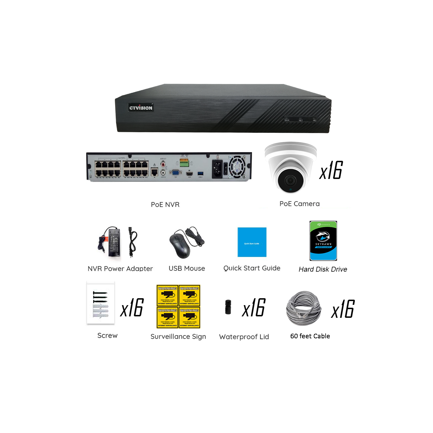 CTVISION 4K Wired Audio Security Camera System, 16 Camera Surveillance Kit Outdoor DIY Audio 2TB HDD Included for Home Business Security Camera System