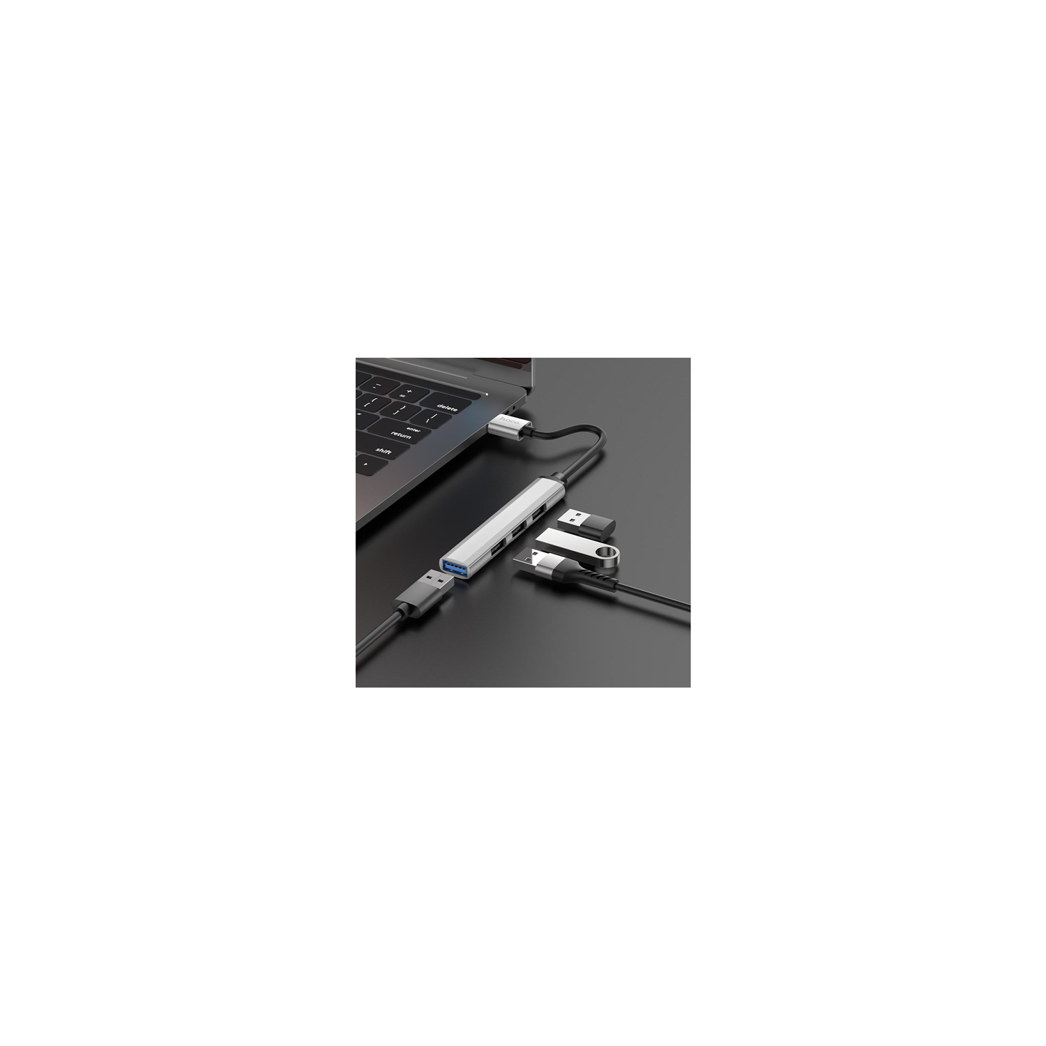 Hoco HB26 Silver Mini Adapter 4-in-1 hub USB Male to USB 3.0 Female +USB 2.0*3 Female