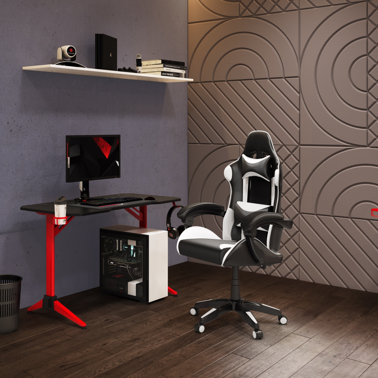 Fauteuil de jeu ergonomique réglable confortable Ravagers de CorLiving, noir et blanc