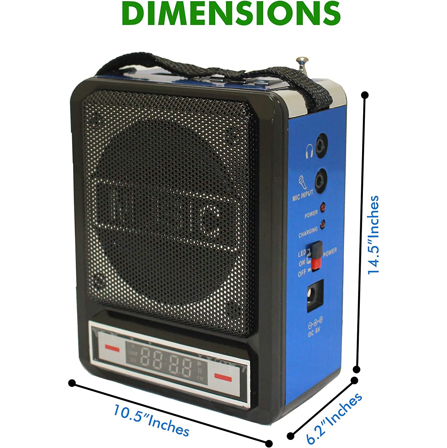 Technical Pro WASP100 Rechargeable Bluetooth Speaker with Wired Headset Mic & LED Torch Light, 100 Watts, 3 Inch Woofer, Shoulder Strap