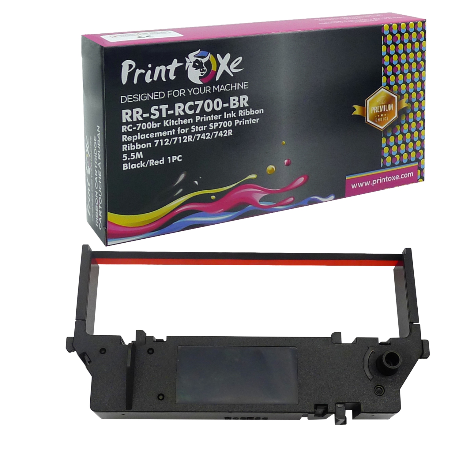 Paquet de 6 cartouches d’encre de cuisine compatibles RC700 RC700BR pour imprimantes Star SP700 RC700 SP712 SP717 SP742 SP742R noir/rouge | chacune