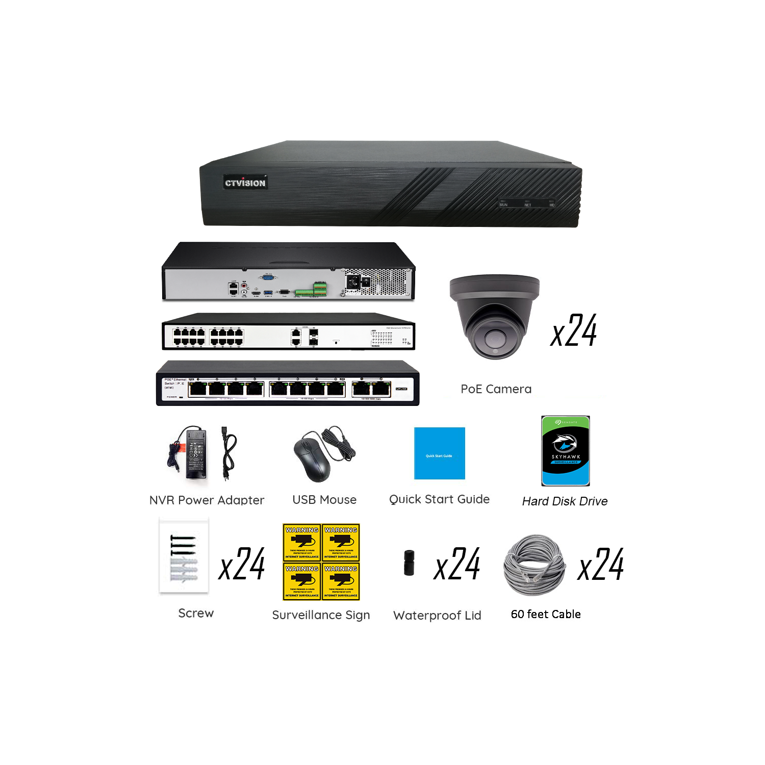 CTVISION 4K Wired Audio Security Camera System, 24 Camera Surveillance Kit Outdoor DIY Audio 8TB HDD Included for Home Business Security Camera System