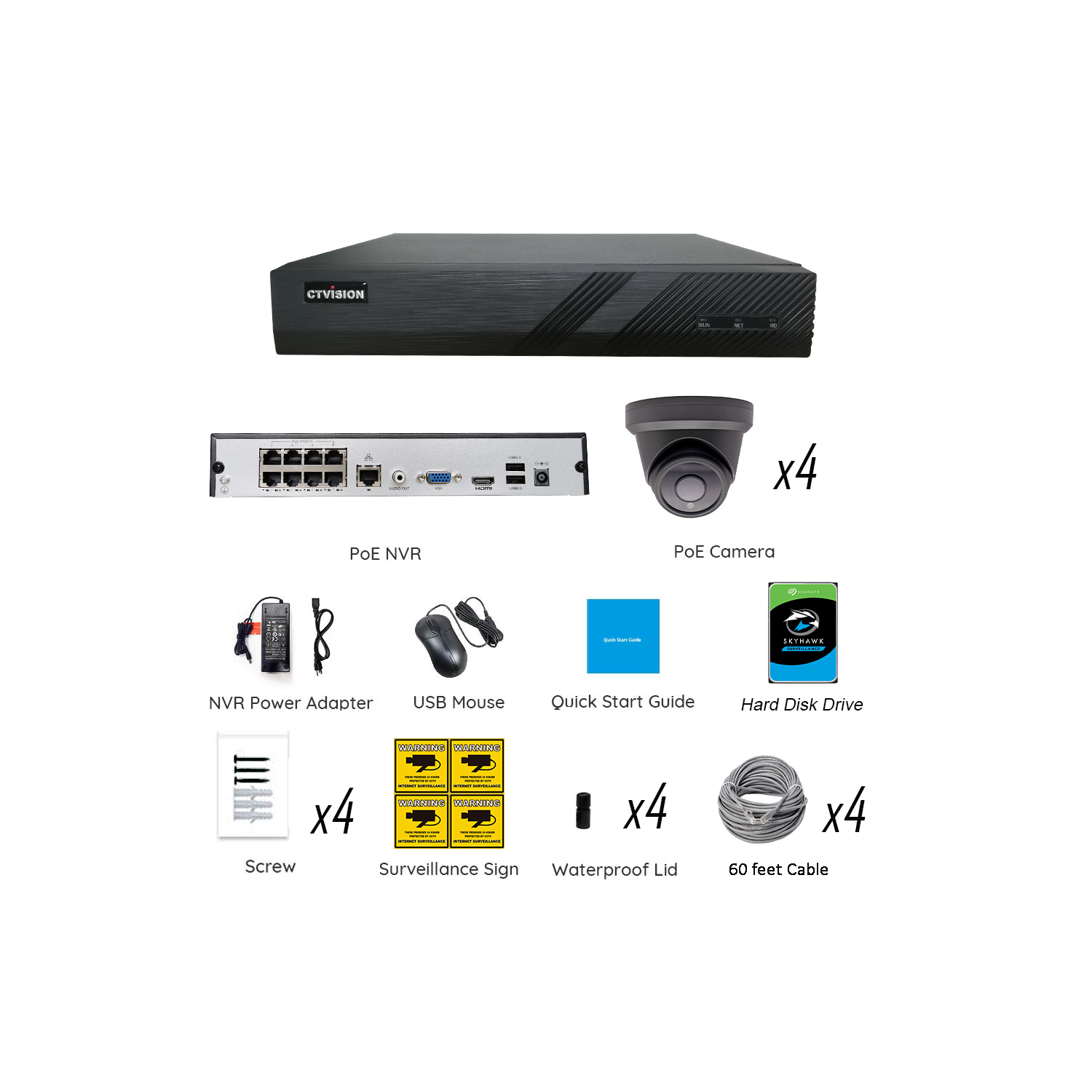 CTVISION 4K Wired Audio Security Camera System, 4 Camera Surveillance Kit Outdoor DIY Audio 2TB HDD Included for Home Business Security Camera System