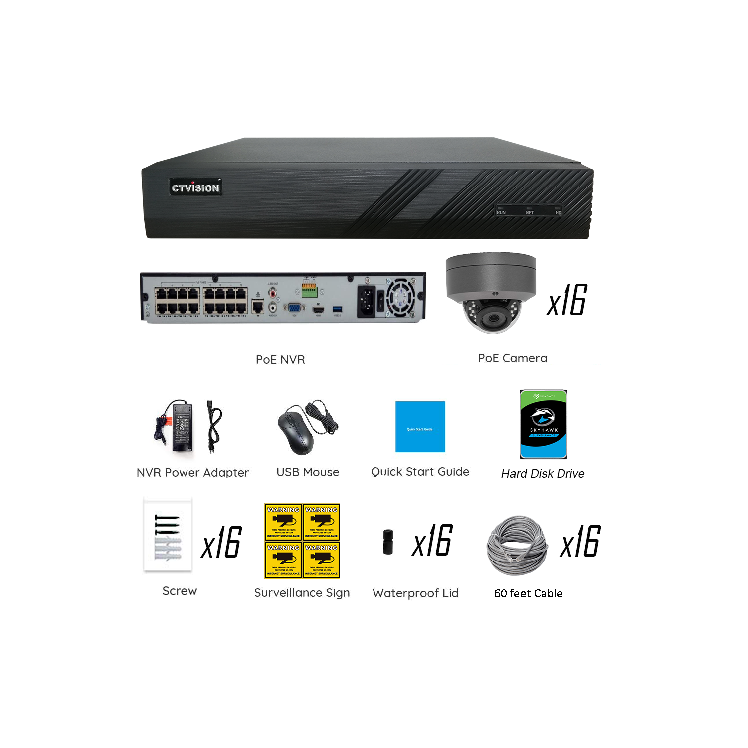 CTVISION 4K Wired Audio Security Camera System, 16-Camera Surveillance Kit Outdoor DIY Audio 4TB HDD, Home Business Security Camera System