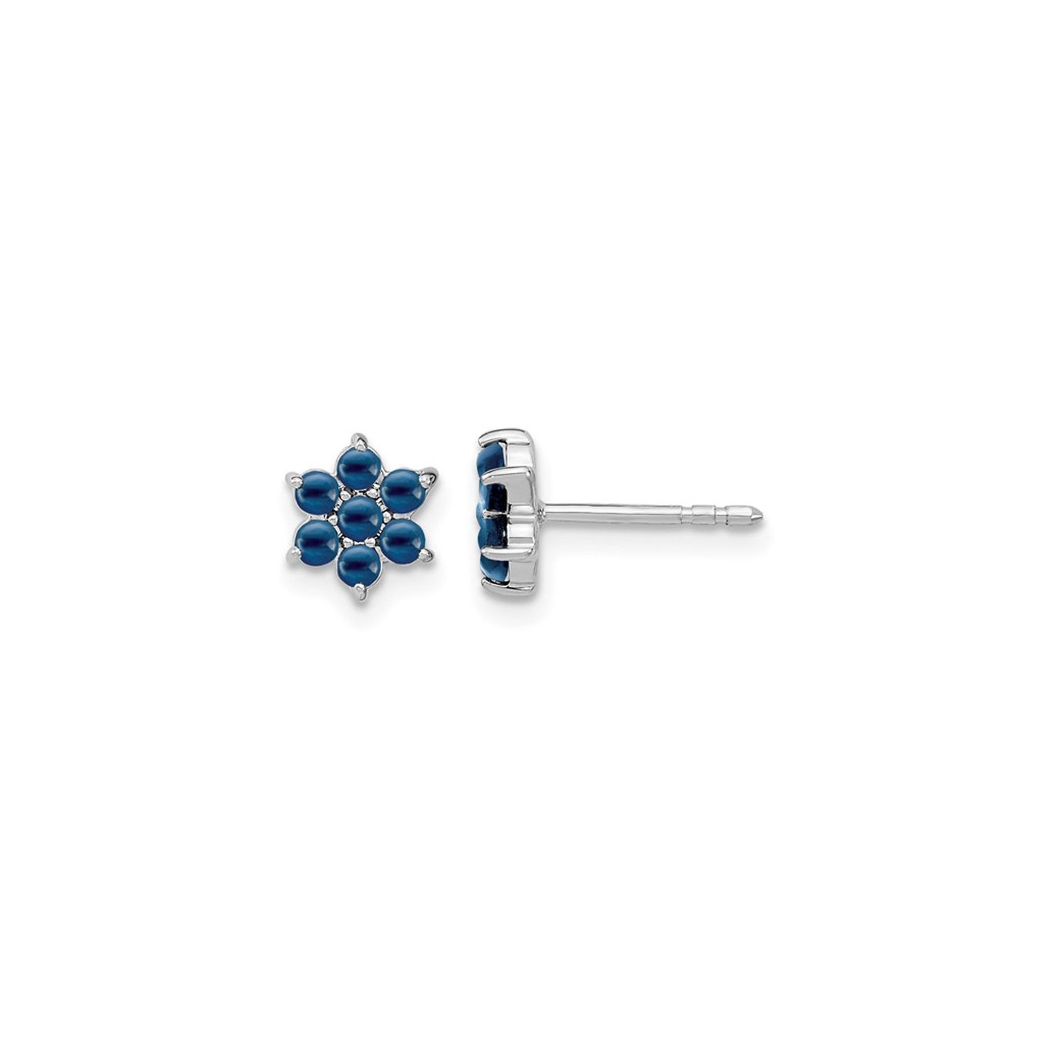 1.15 Carats Blue Sapphire Flower Earrings in 14K White Gold
