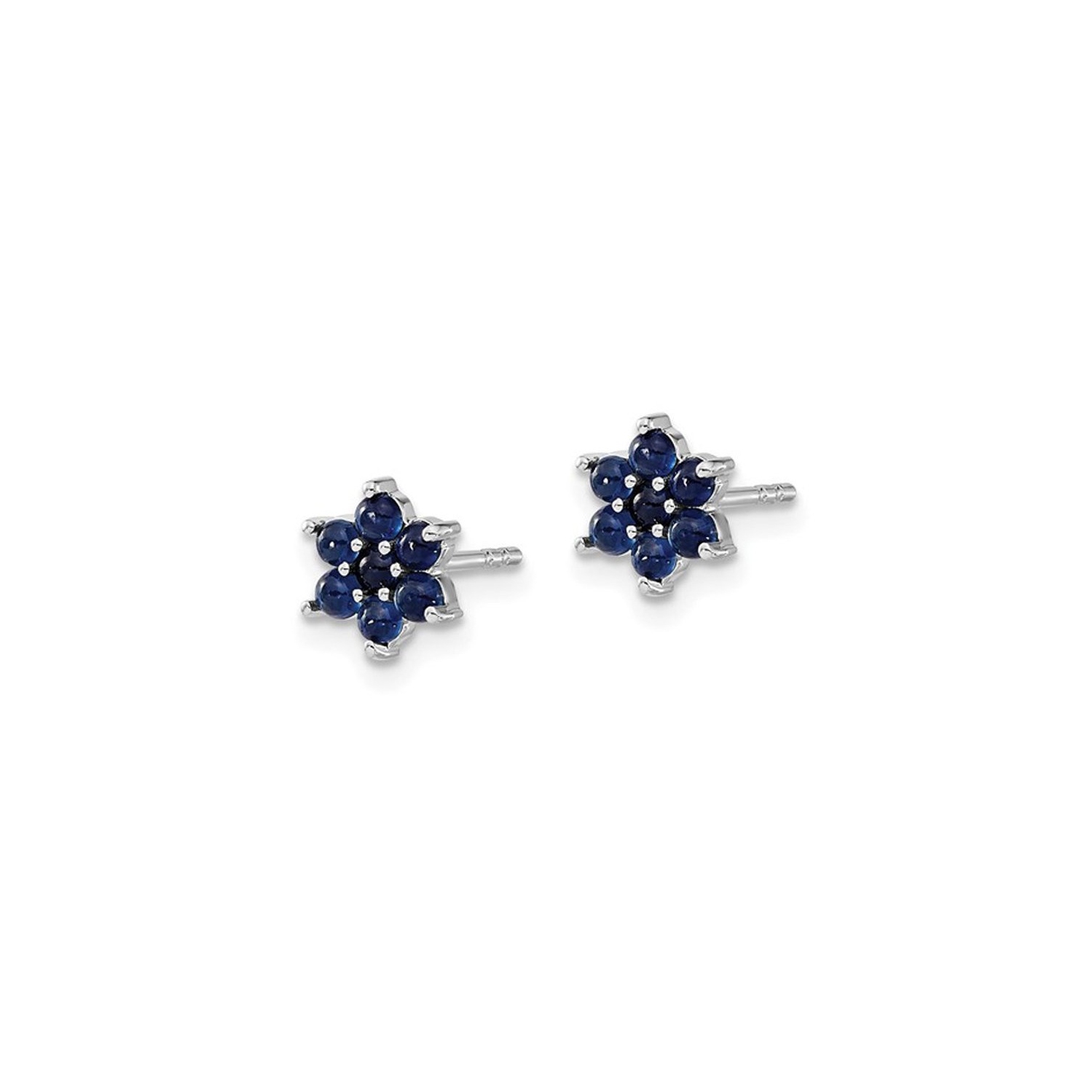 1.15 Carats Blue Sapphire Flower Earrings in 14K White Gold