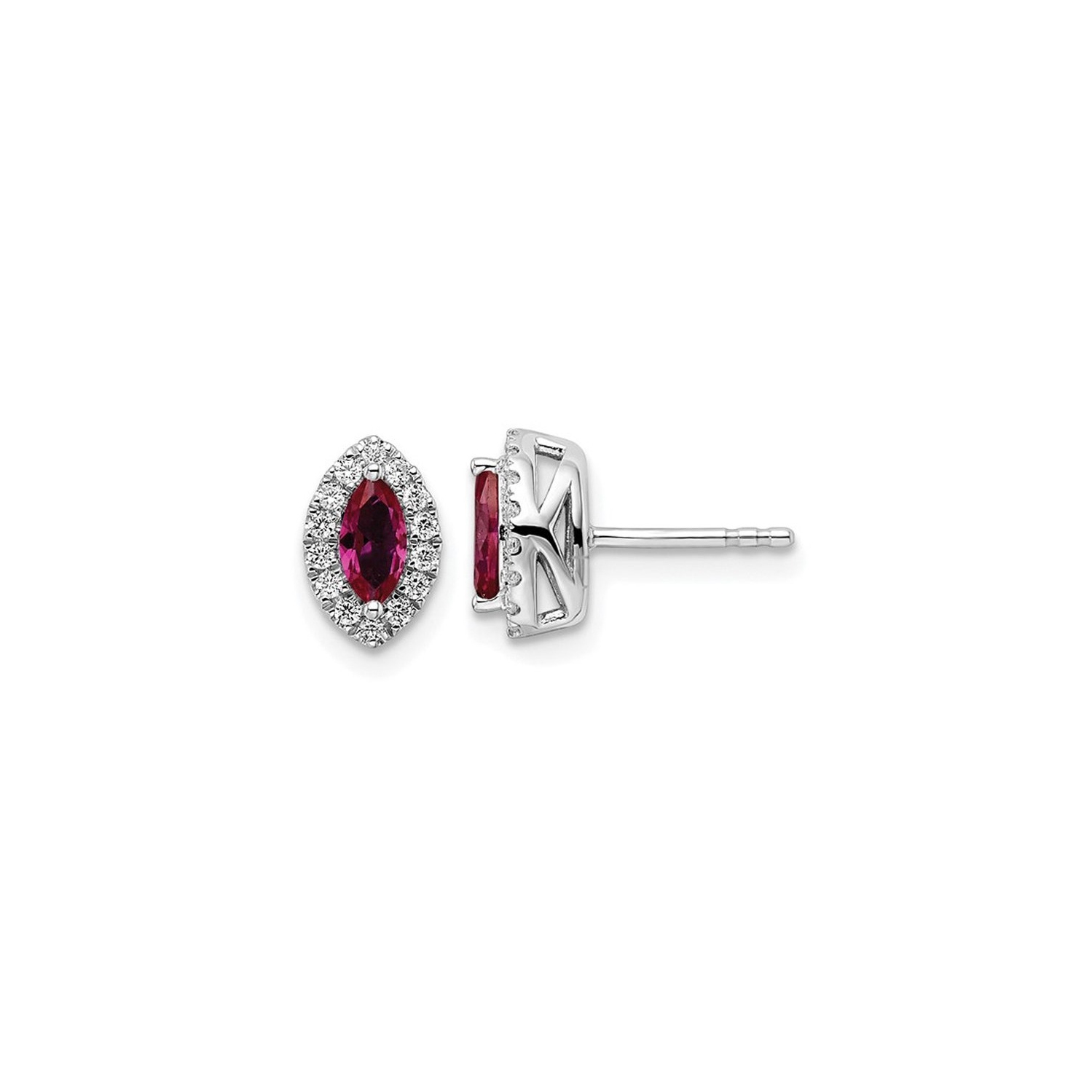 7/10 Carat Boucles d'oreilles Ruby Ruby créées en laboratoire en boucles d'oreilles en or blanc 14 carats avec diamants cultivés en laboratoire