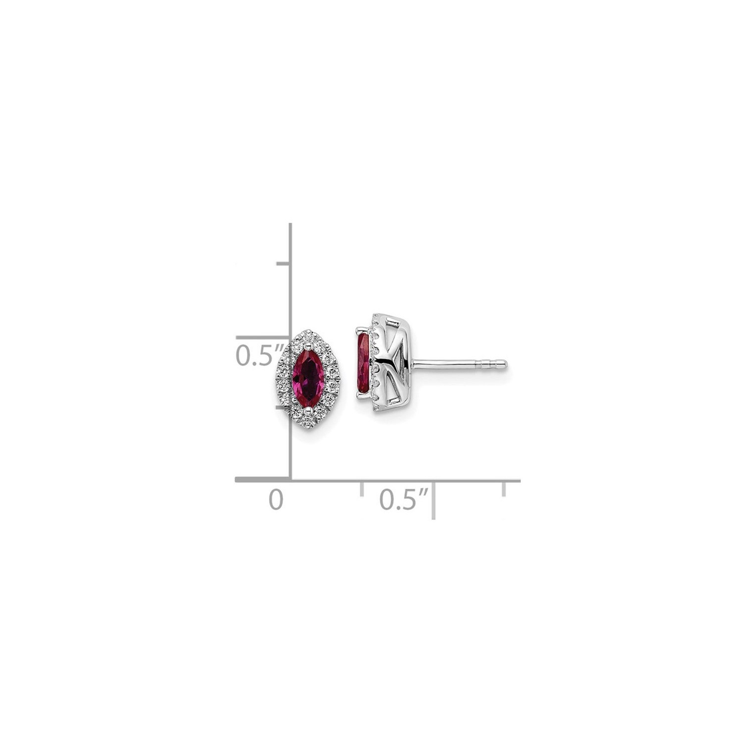 7/10 Carat Boucles d'oreilles Ruby Ruby créées en laboratoire en boucles d'oreilles en or blanc 14 carats avec diamants cultivés en laboratoire