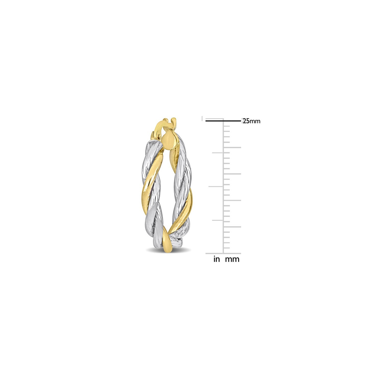 10K Yellow and White Gold Twisted Hoop Earrings