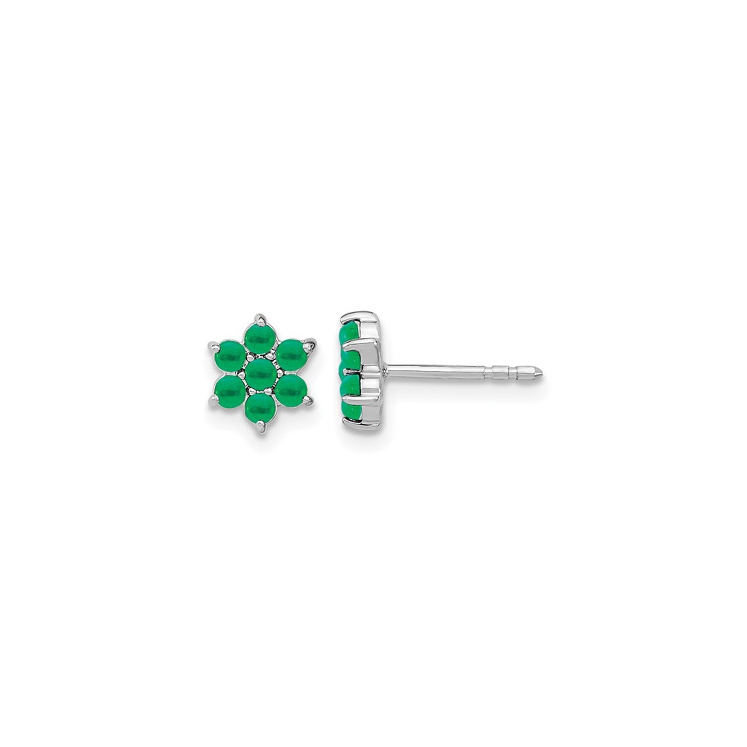 1.20 Carat Emerald Flower Button Earrings in 14K White Gold