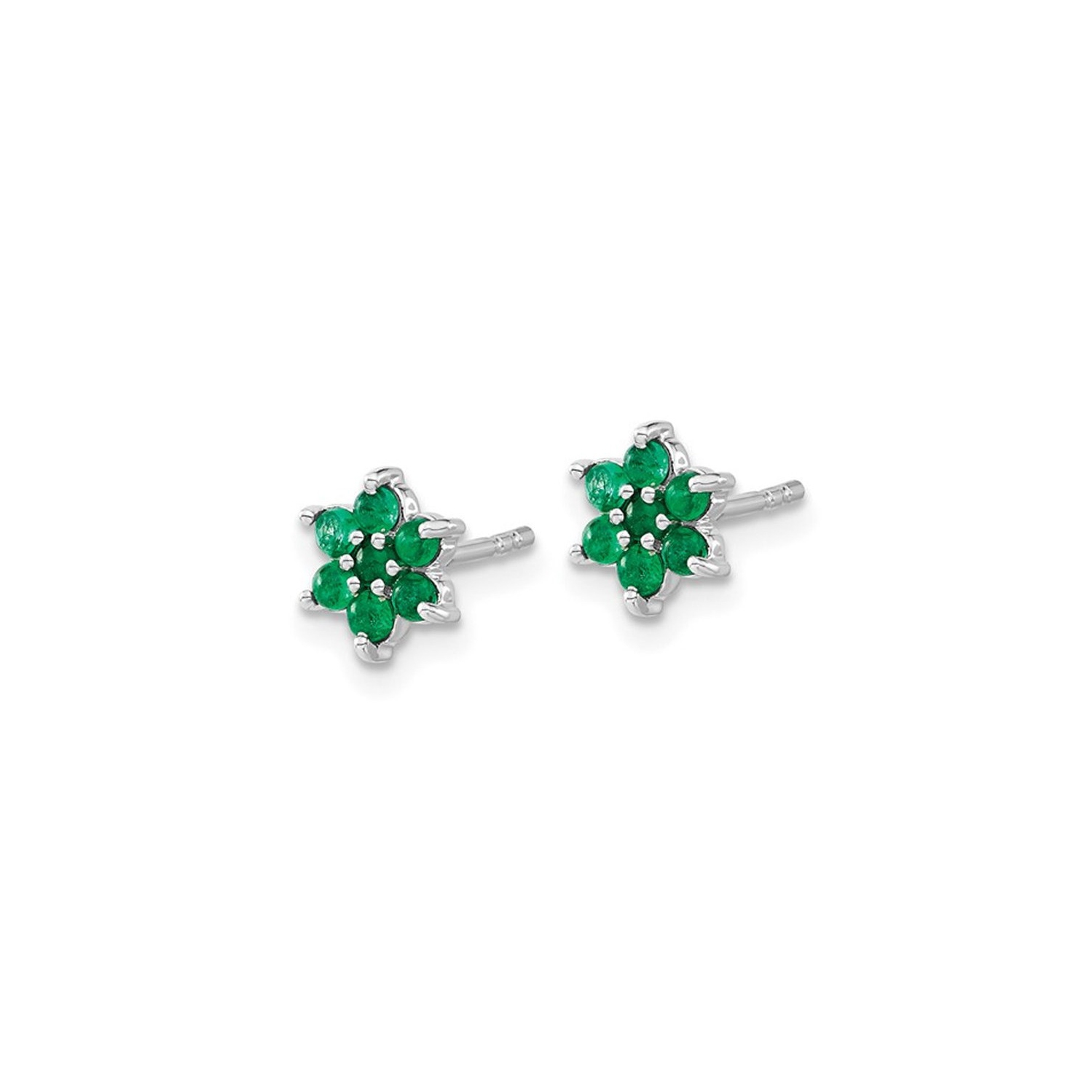 1.20 Carat Emerald Flower Button Earrings in 14K White Gold