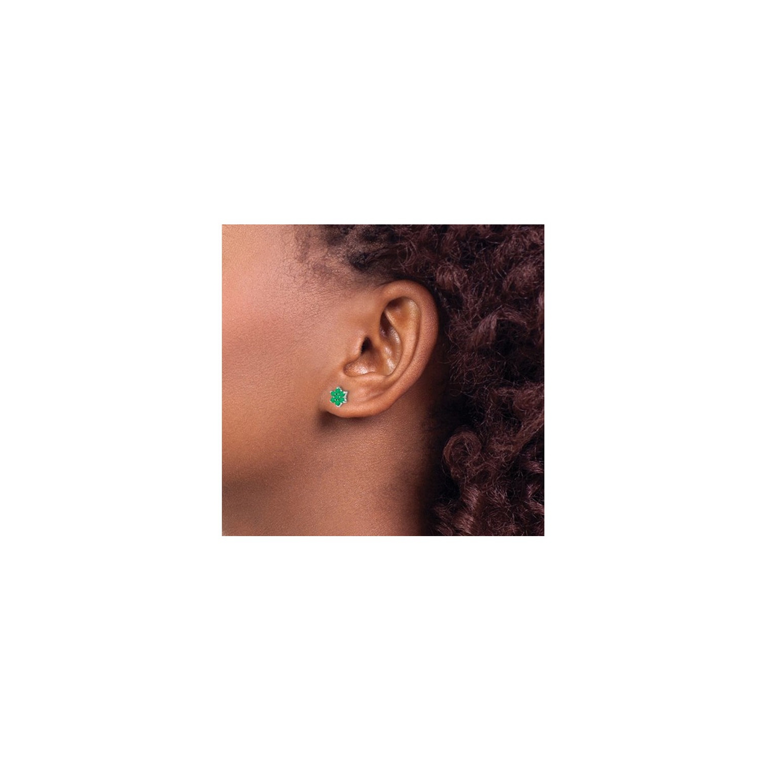 1.20 Carat Emerald Flower Button Earrings in 14K White Gold