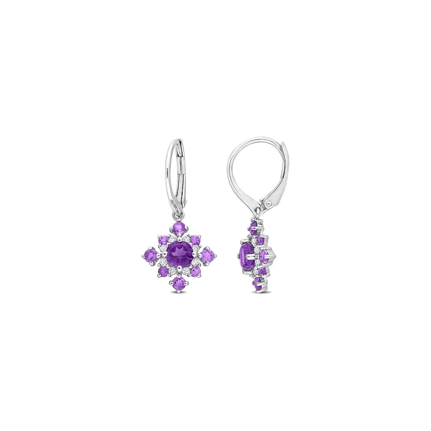 2.05 Carat African Amethyst & White Topaz Cluster Dangle Earrings in Sterling Silver