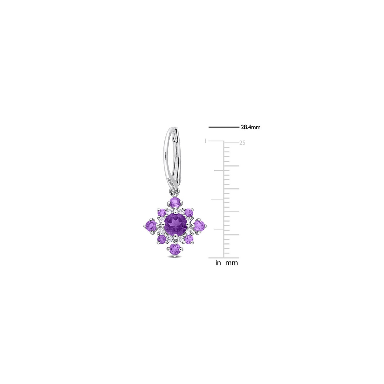 2.05 Carat African Amethyst & White Topaz Cluster Dangle Earrings in Sterling Silver