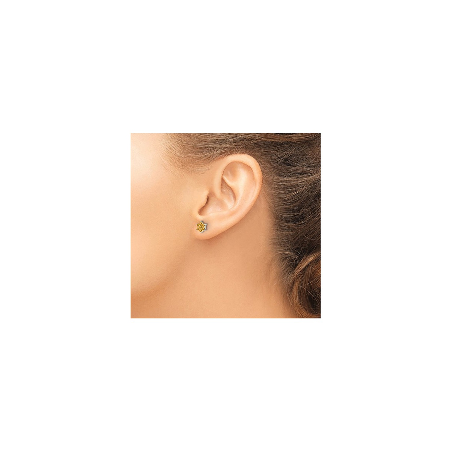 1,15 carats boucles d'oreilles à bouton de fleur citrine en or blanc 14K