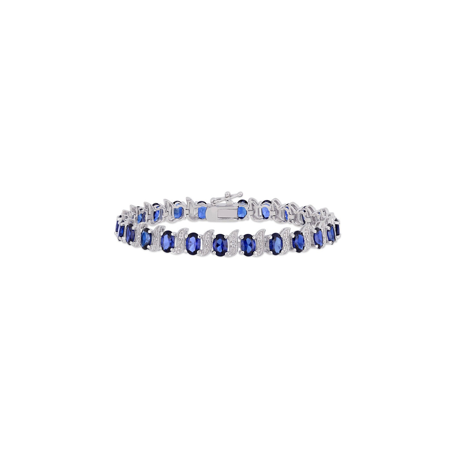 Bracelet en saphir bleu cr???? en laboratoire de 13 carats en argent sterling avec des diamants accent