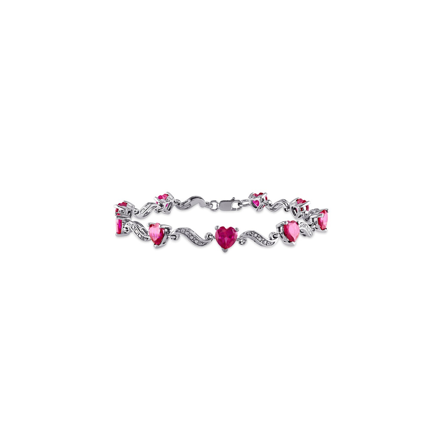 9.10 Carat Bracelet de c?ôur Ruby cr???? en laboratoire en argent sterling (7 pouces)