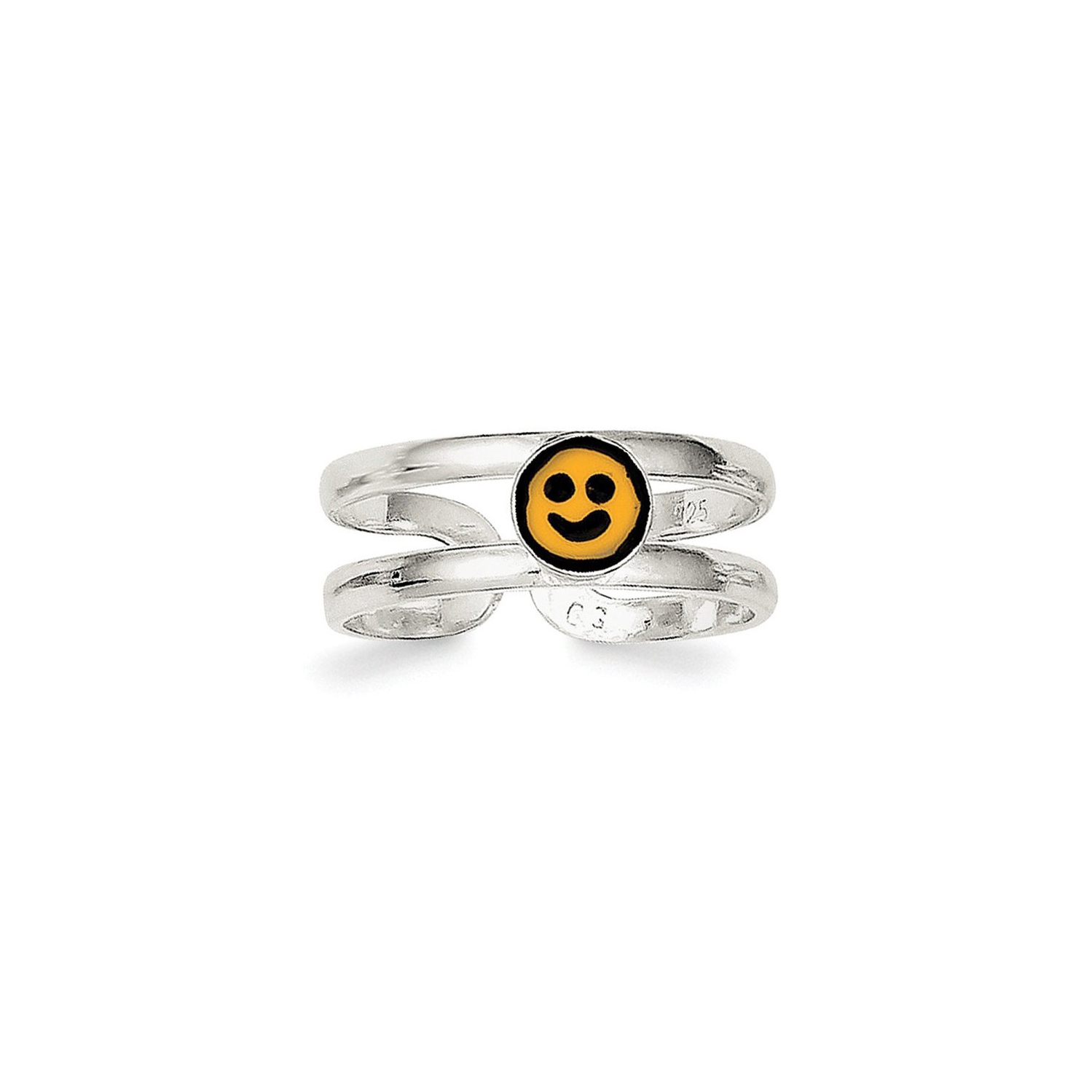 Sterling Silver Yellow & Black Enameled Smiley Toe Ring