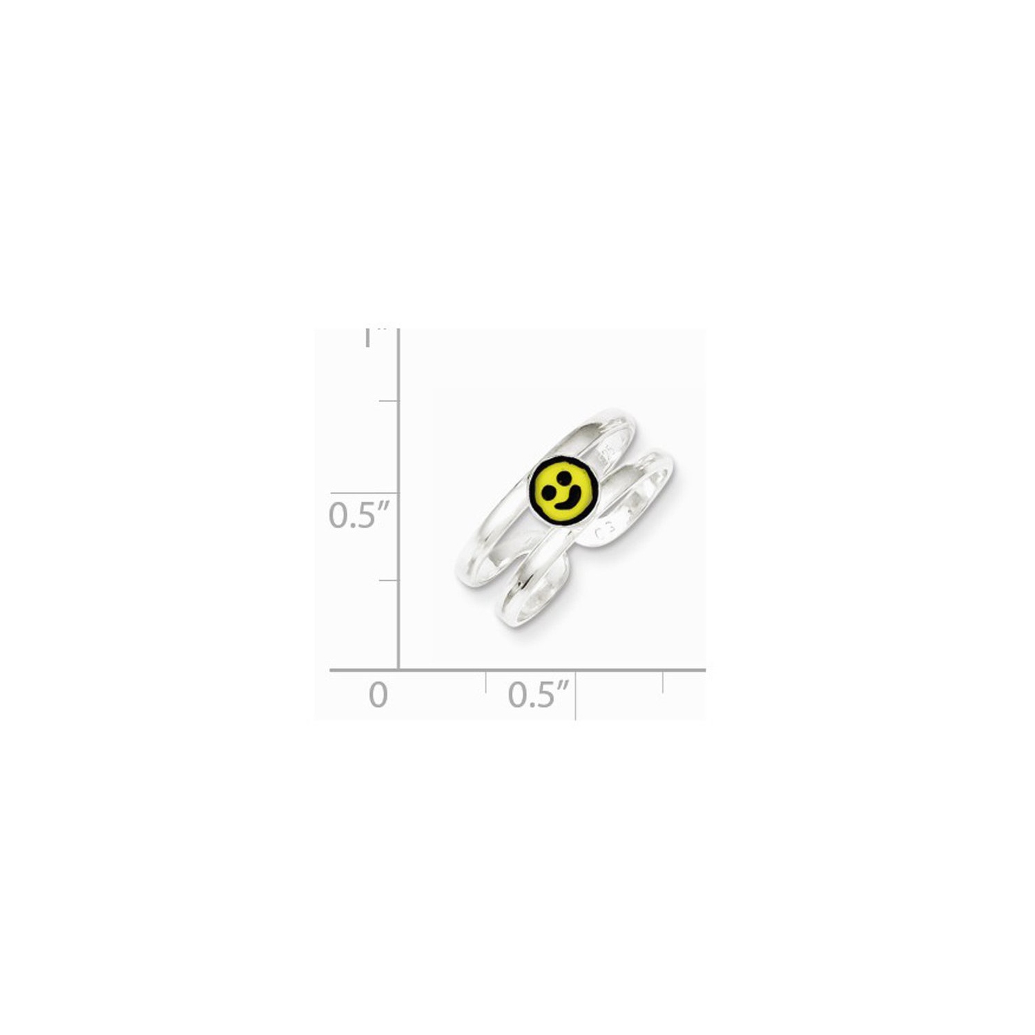 Sterling Silver Yellow & Black Enameled Smiley Toe Ring