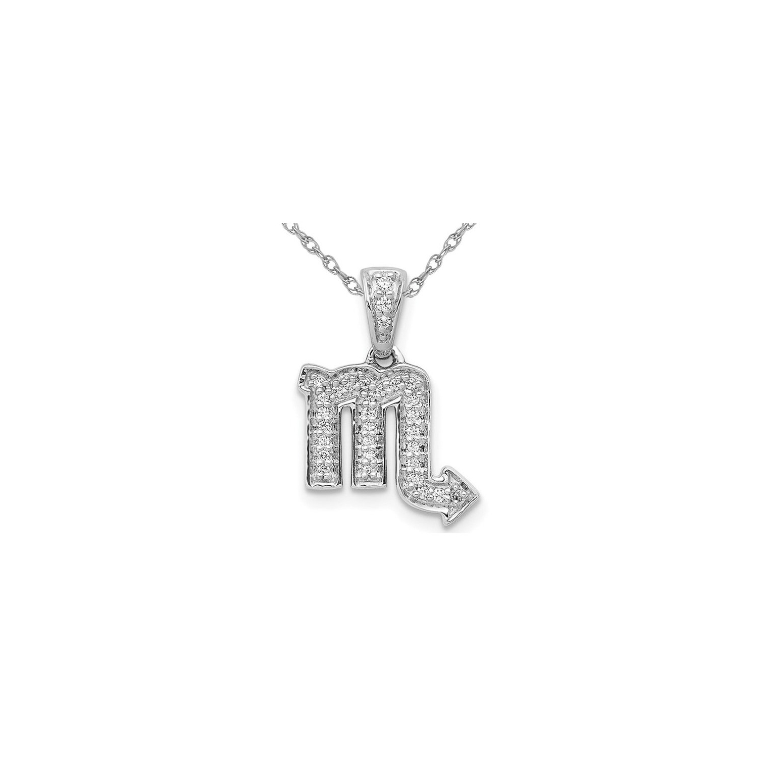 1/10 carat Diamond Scorpio Charm Zodiac Astrologie Collier Pendant en or blanc 14K avec chaîne