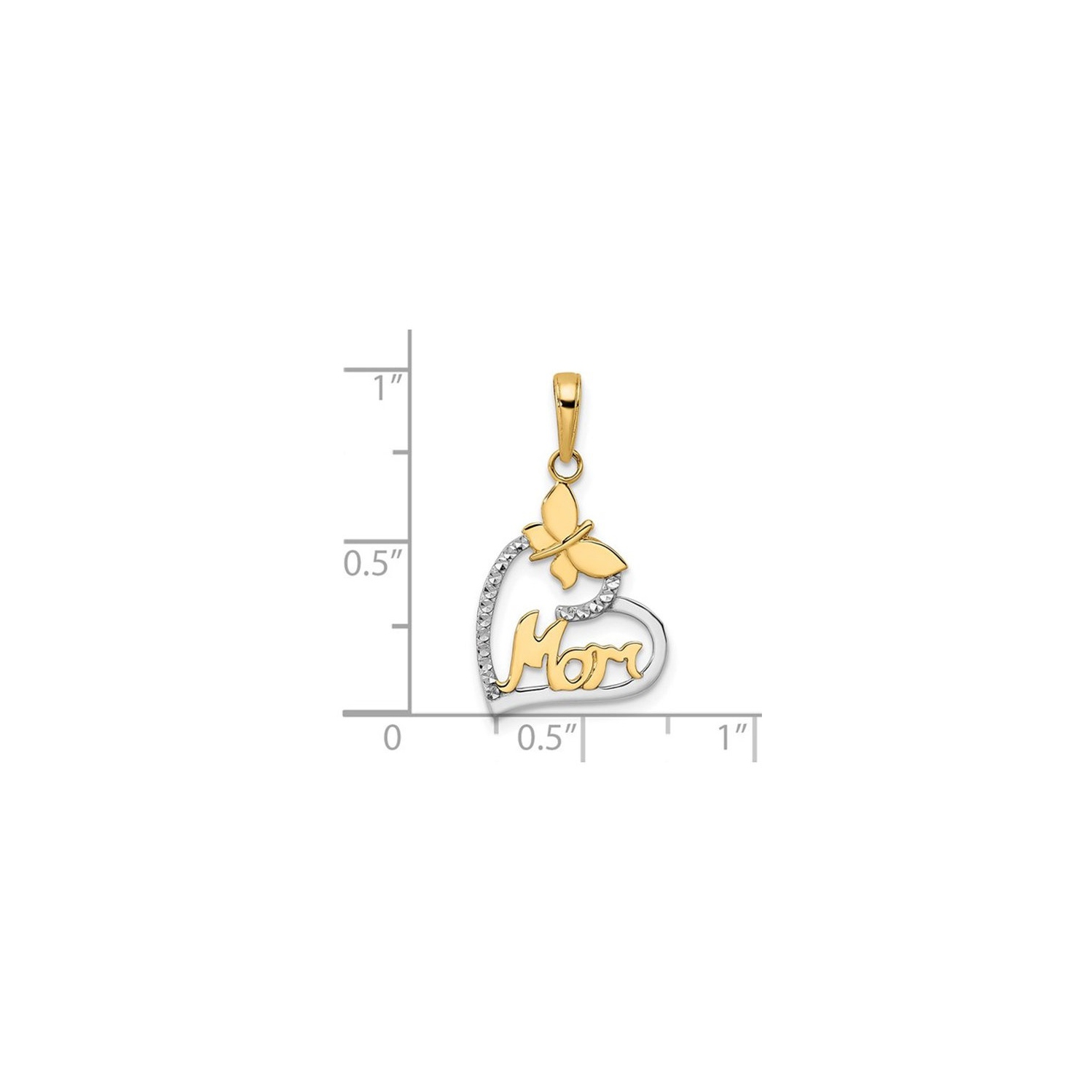 Coeur de maman avec collier pendentif papillon en or 14k jaune avec chaîne