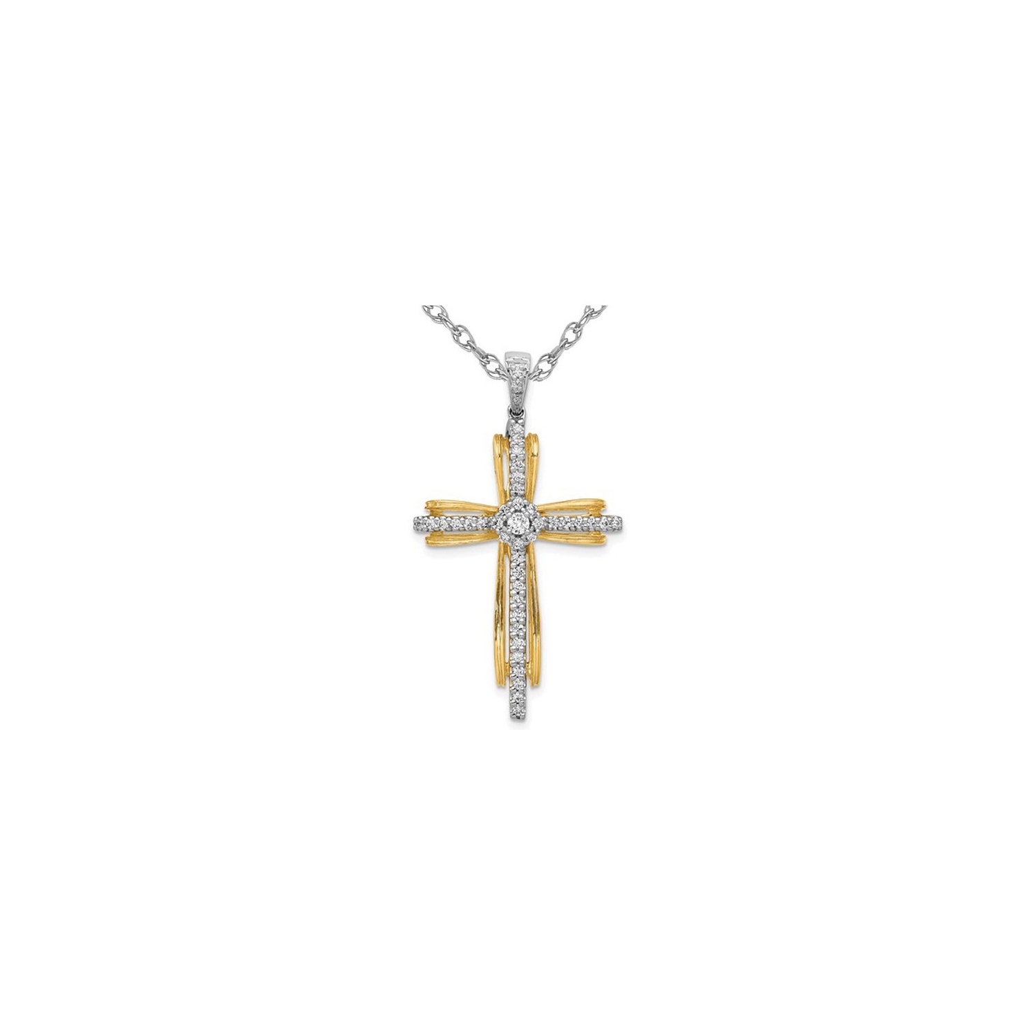 1/3 Carat Diamond Passion Cross Pendant Necklace in 14K Yellow Gold with Chain