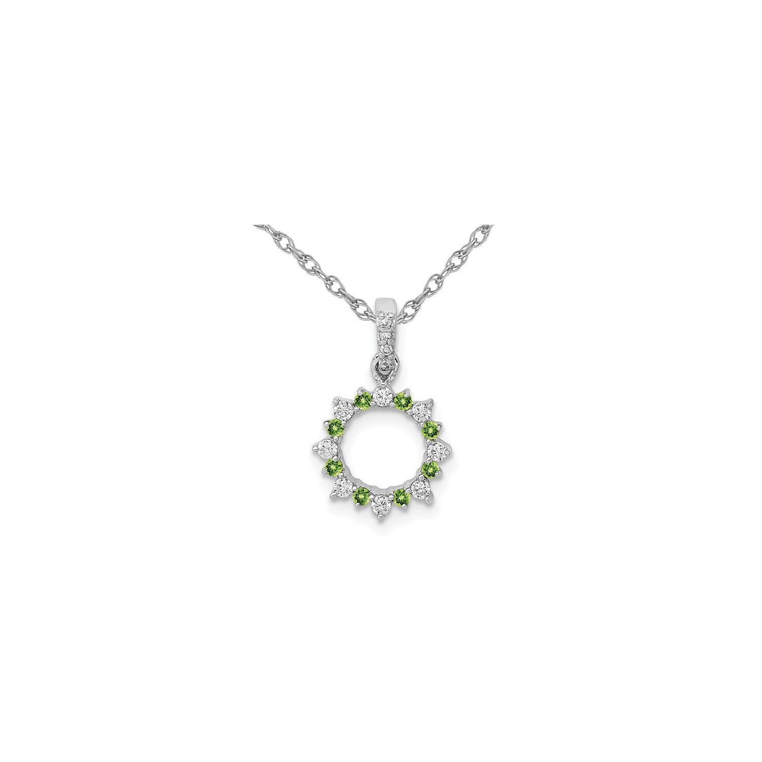 1/12 carat Collier pendentif cercle péridot en or blanc 14 carats avec diamants