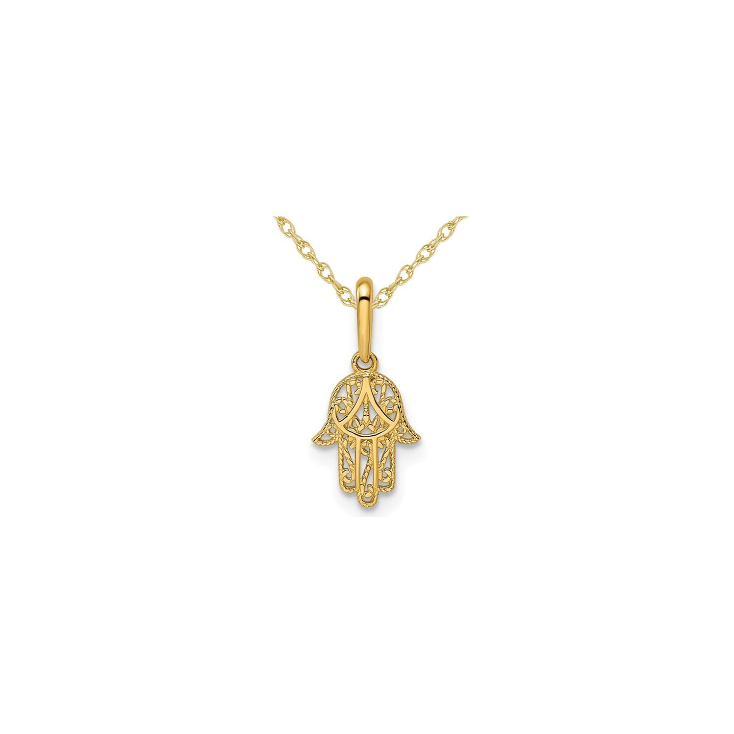 14K Yellow Gold Hamsa Pendant Necklace with Chain