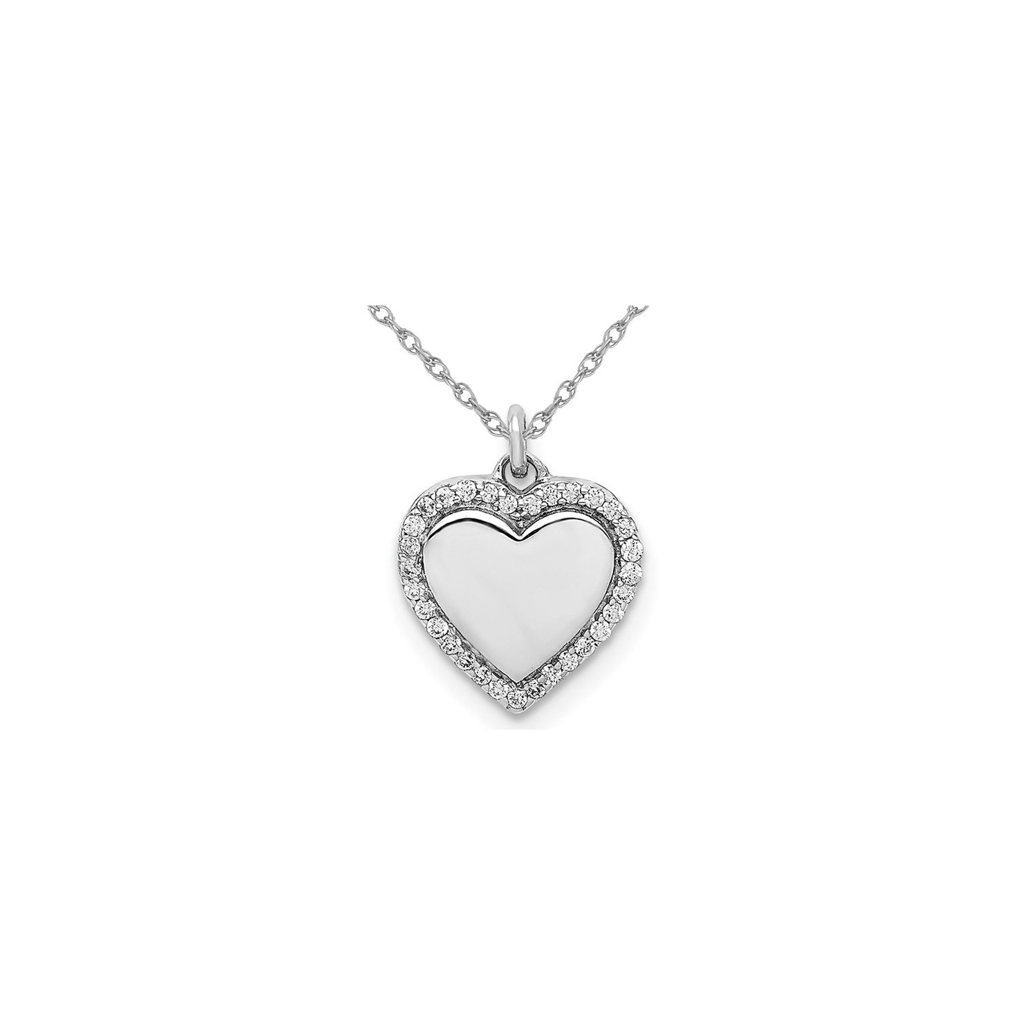 1/10 carat Collier pendentif coeur poli en diamant en or blanc 14 carats avec chaîne