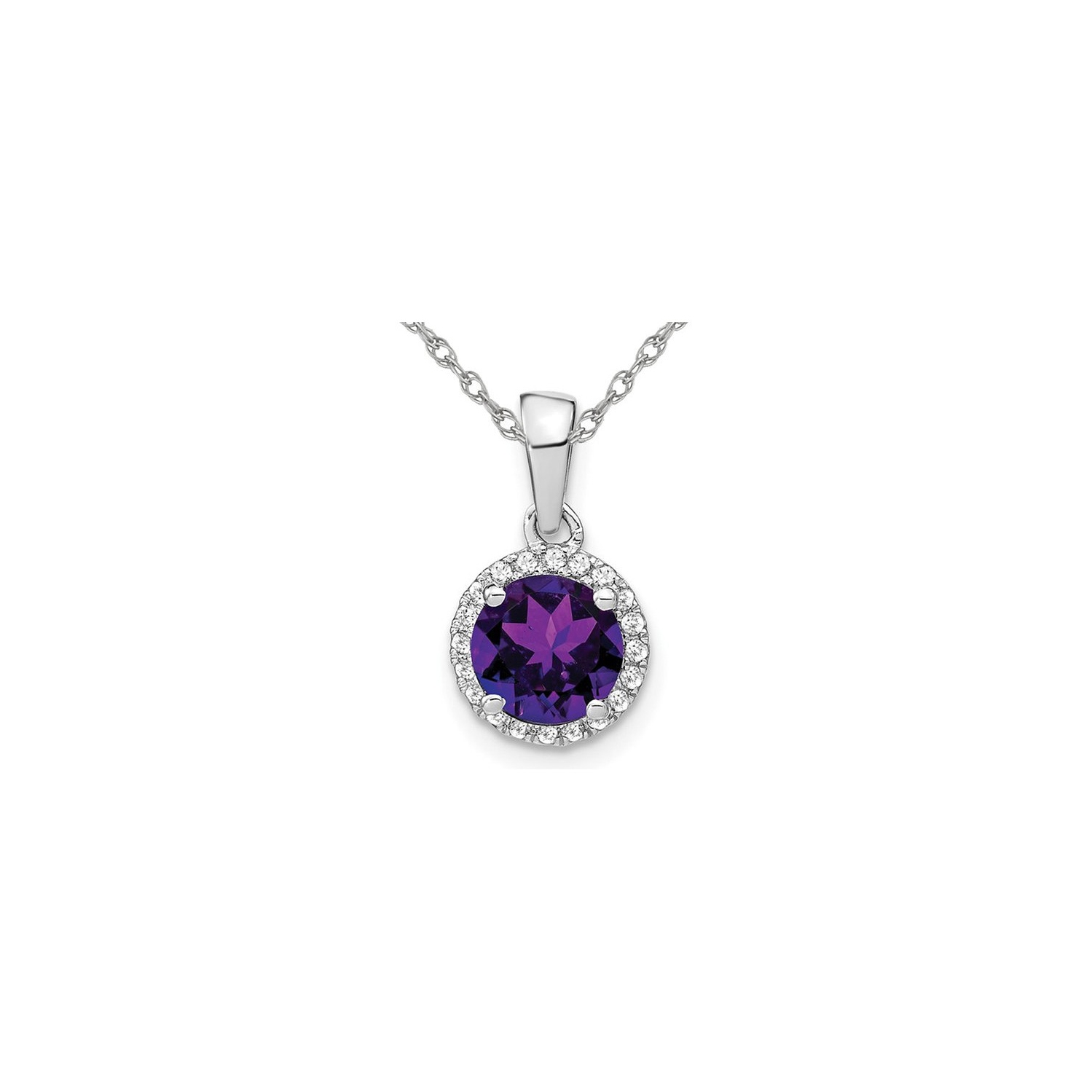 1,50 carat Collier de pendentif Halo Amethyst en or blanc 14K avec diamants et chaîne