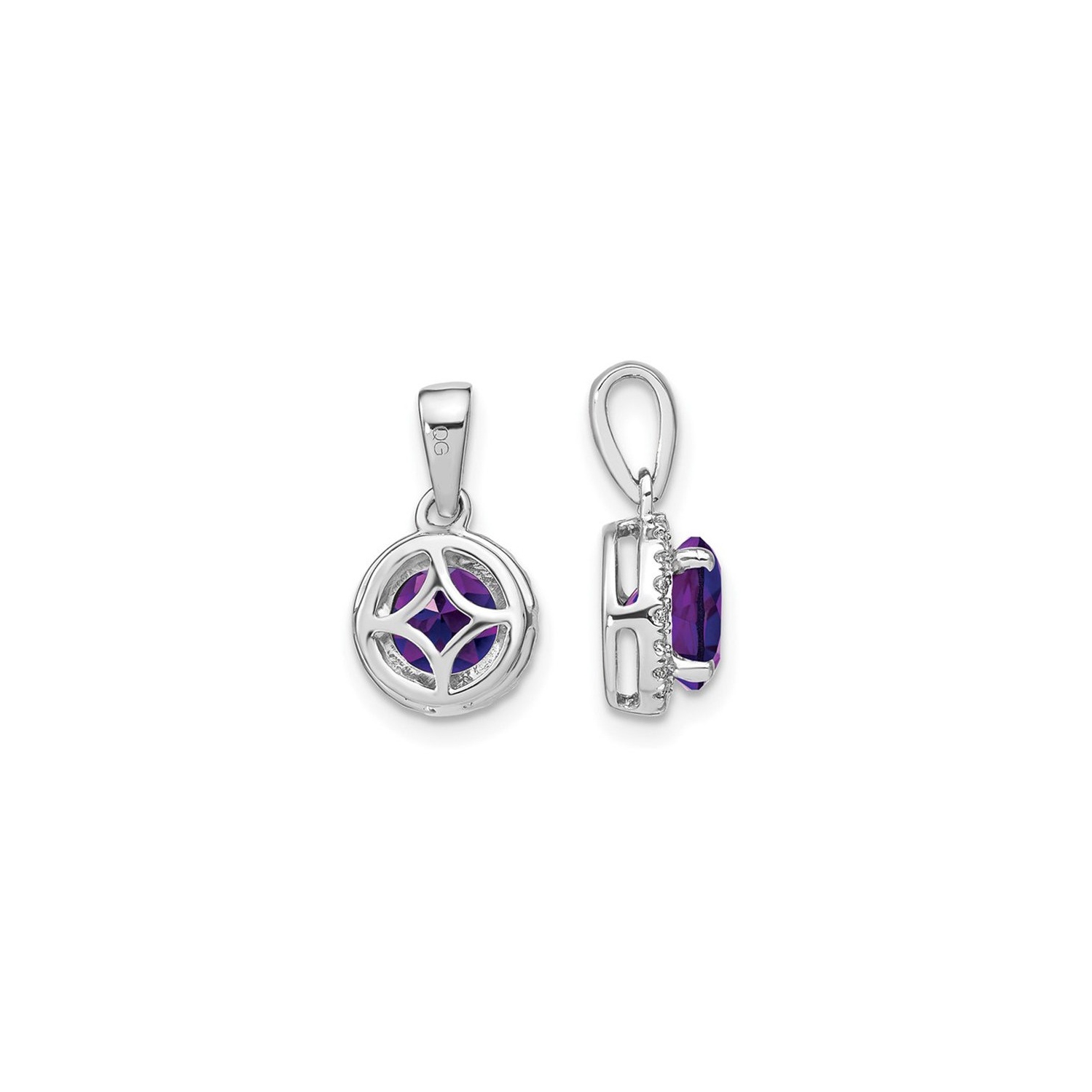 1,50 carat Collier de pendentif Halo Amethyst en or blanc 14K avec diamants et chaîne