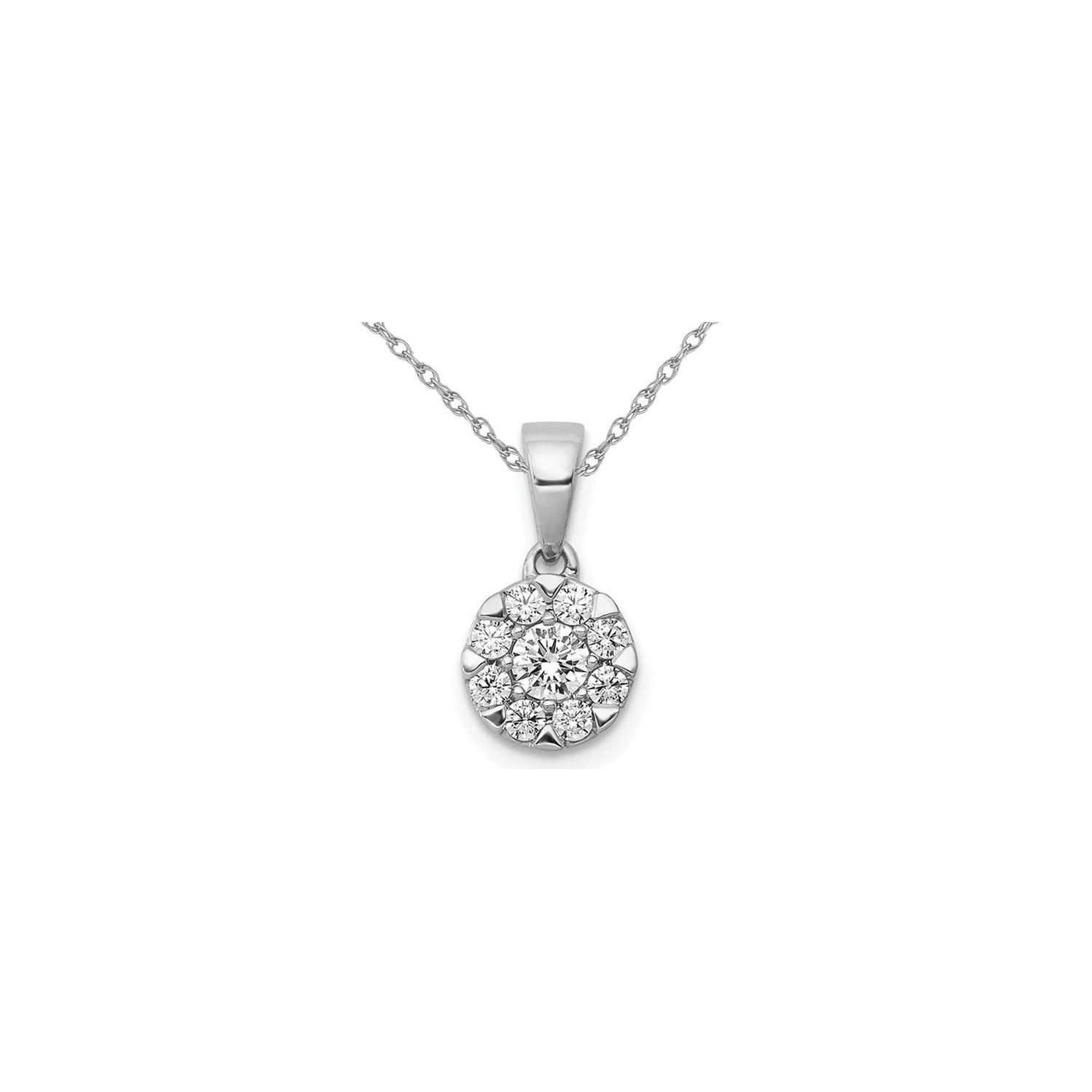 1/3 Carat Diamond Halo Cluster Pendant Necklace in 14K White Gold with Chain
