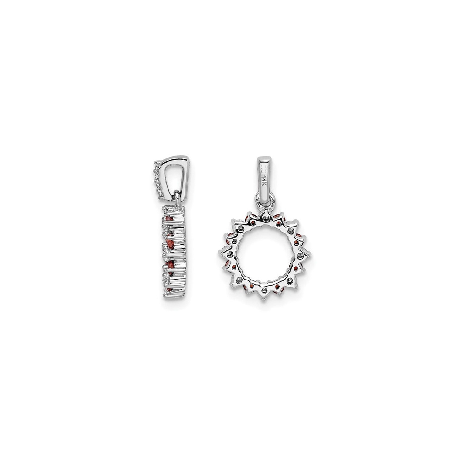 1/12 Carat Garnet Circle Pendant Necklace in 14K White Gold with Diamonds