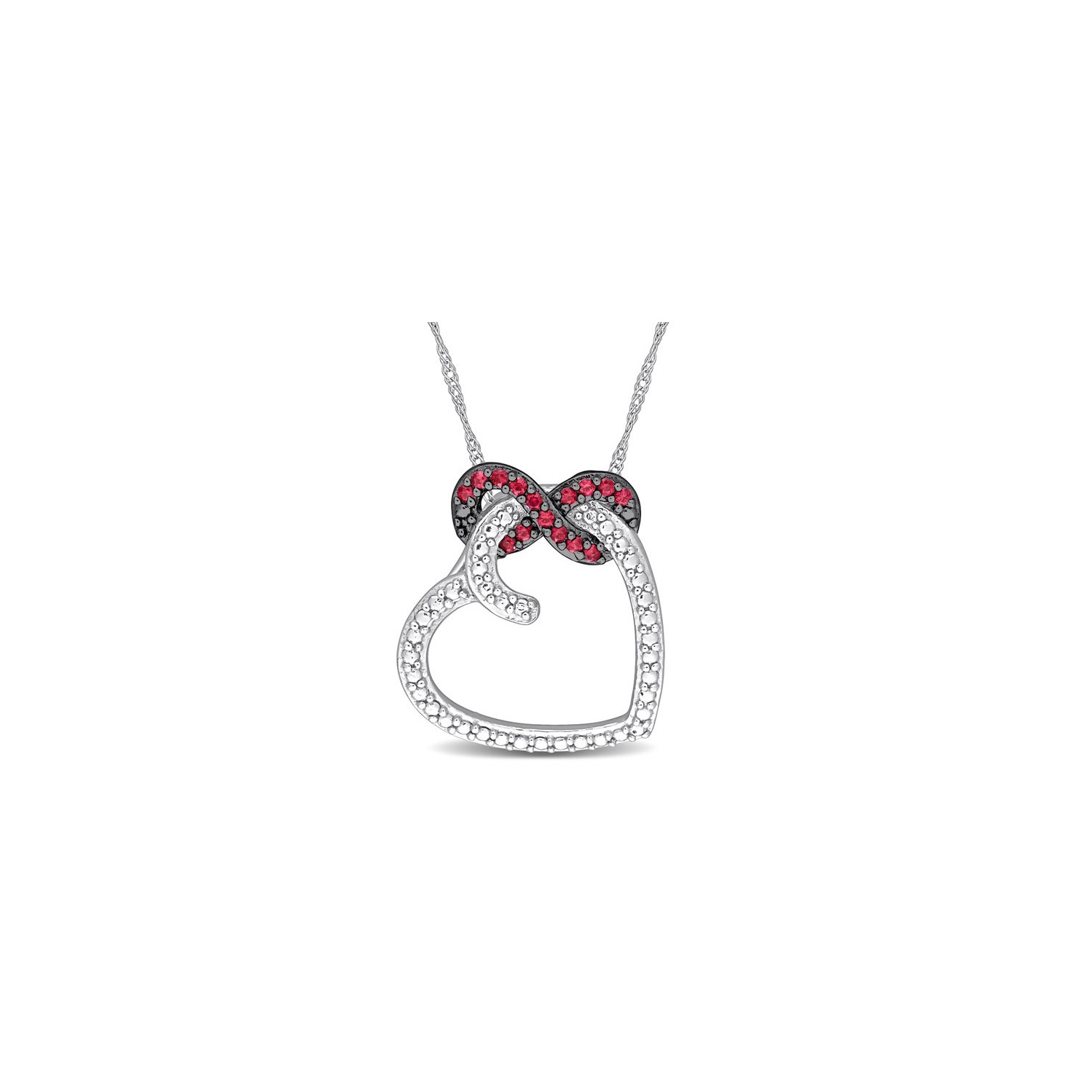 1/6 Carat Ruby Heart Infinity Pendant Necklace in 10K White Gold with Chain