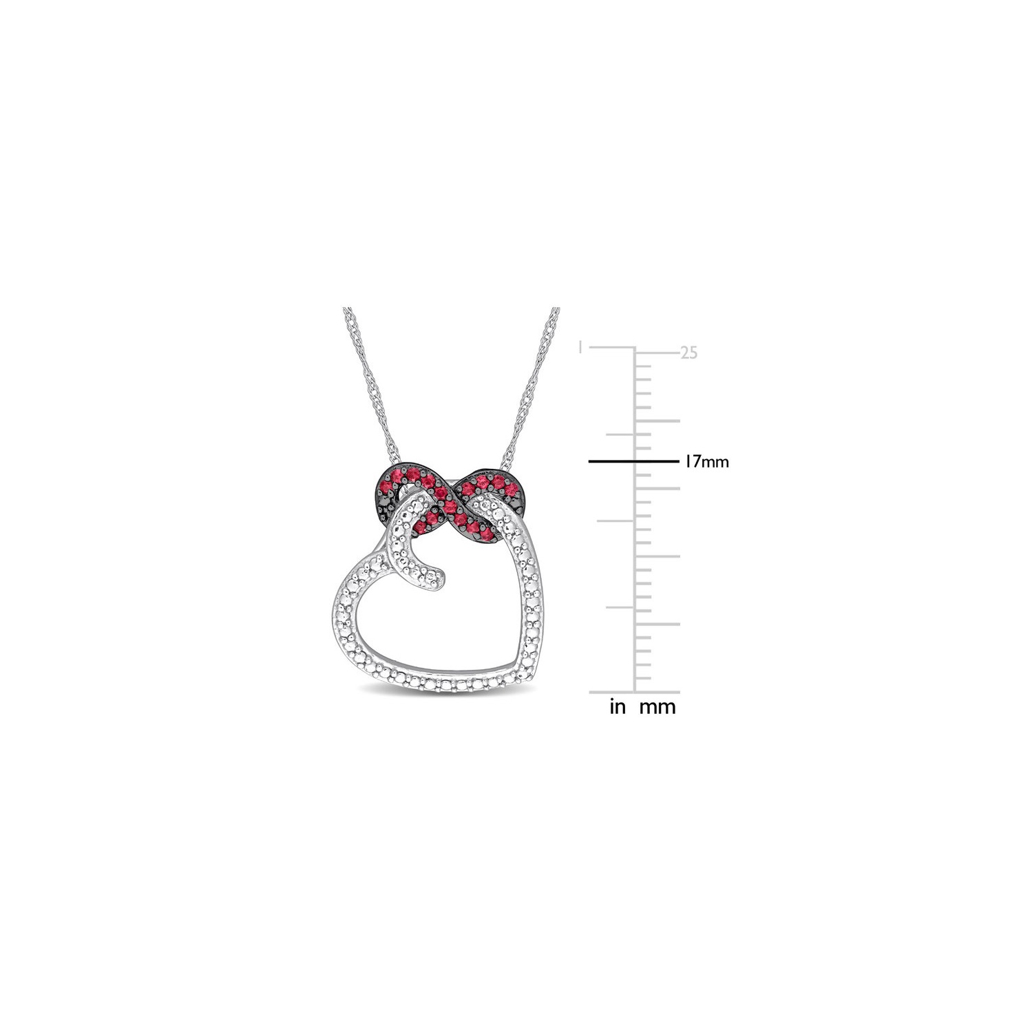 1/6 Carat Ruby Heart Infinity Pendant Necklace in 10K White Gold with Chain
