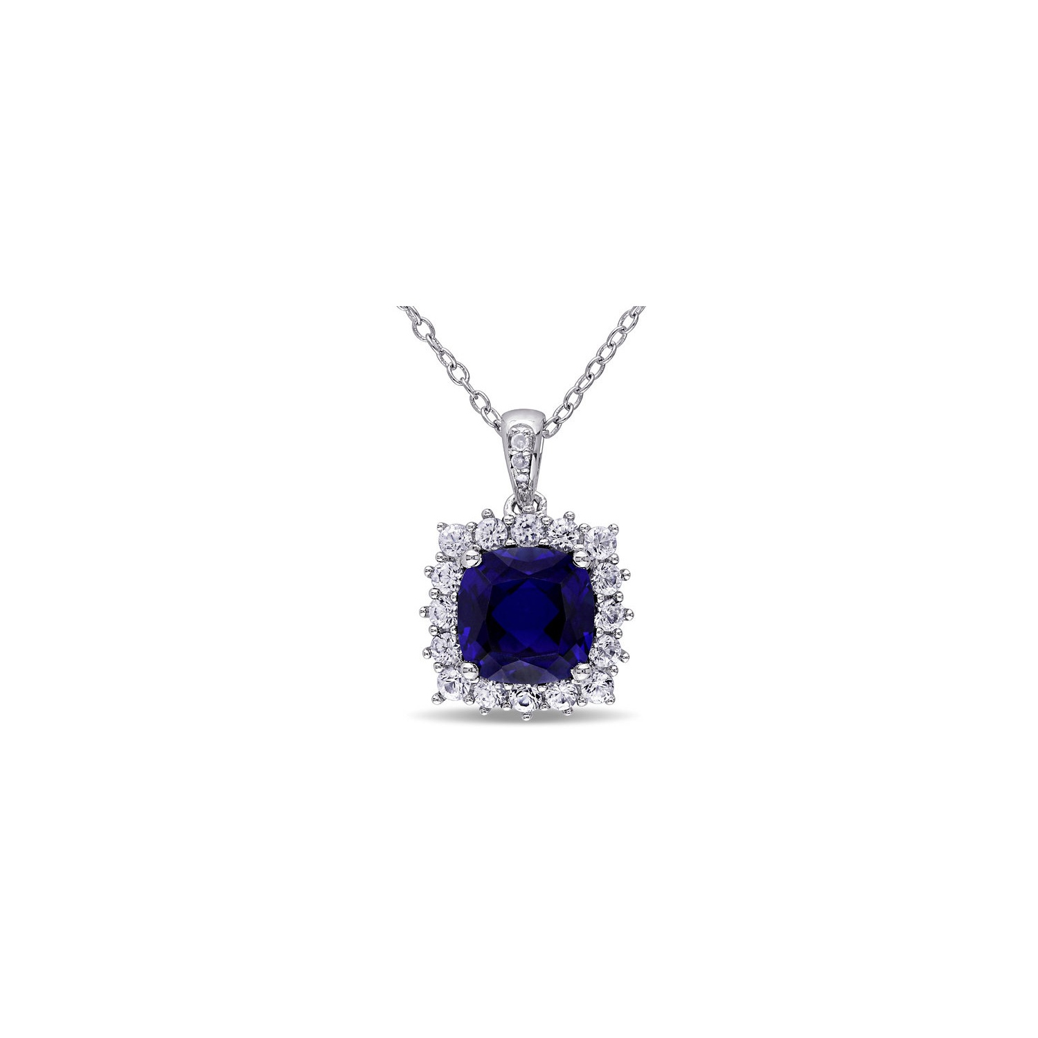 3.70 Carat Lab-Created Blue and White Sapphire Pendant Necklace in Sterling Silver with Chain