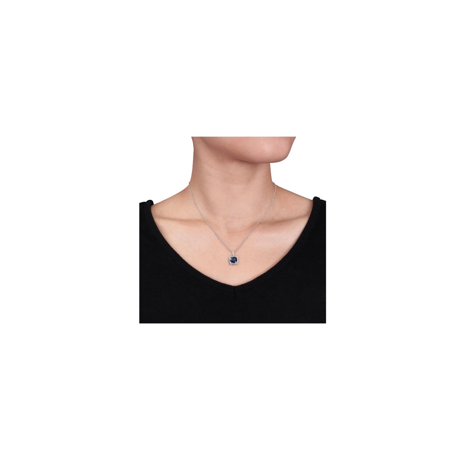 3.70 Carat Lab-Created Blue and White Sapphire Pendant Necklace in Sterling Silver with Chain